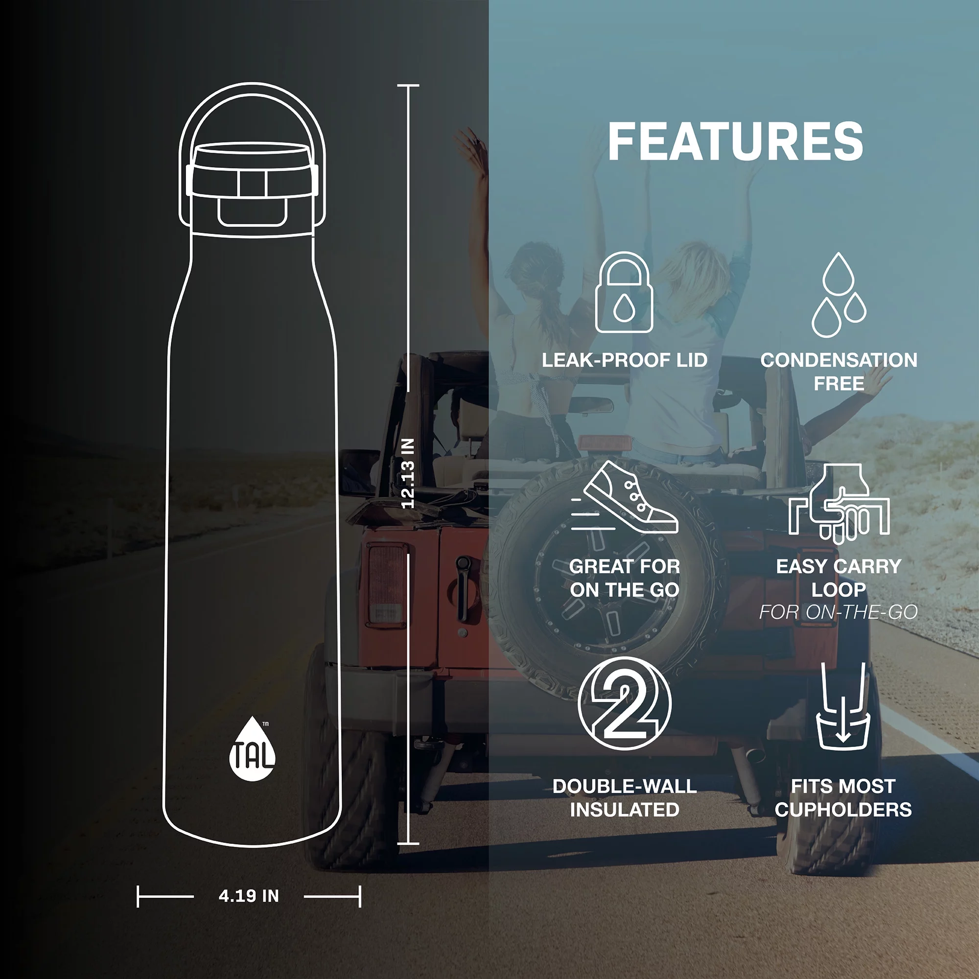 TAL Stainless Steel Jolt Water Bottle 32 fl oz, Pink