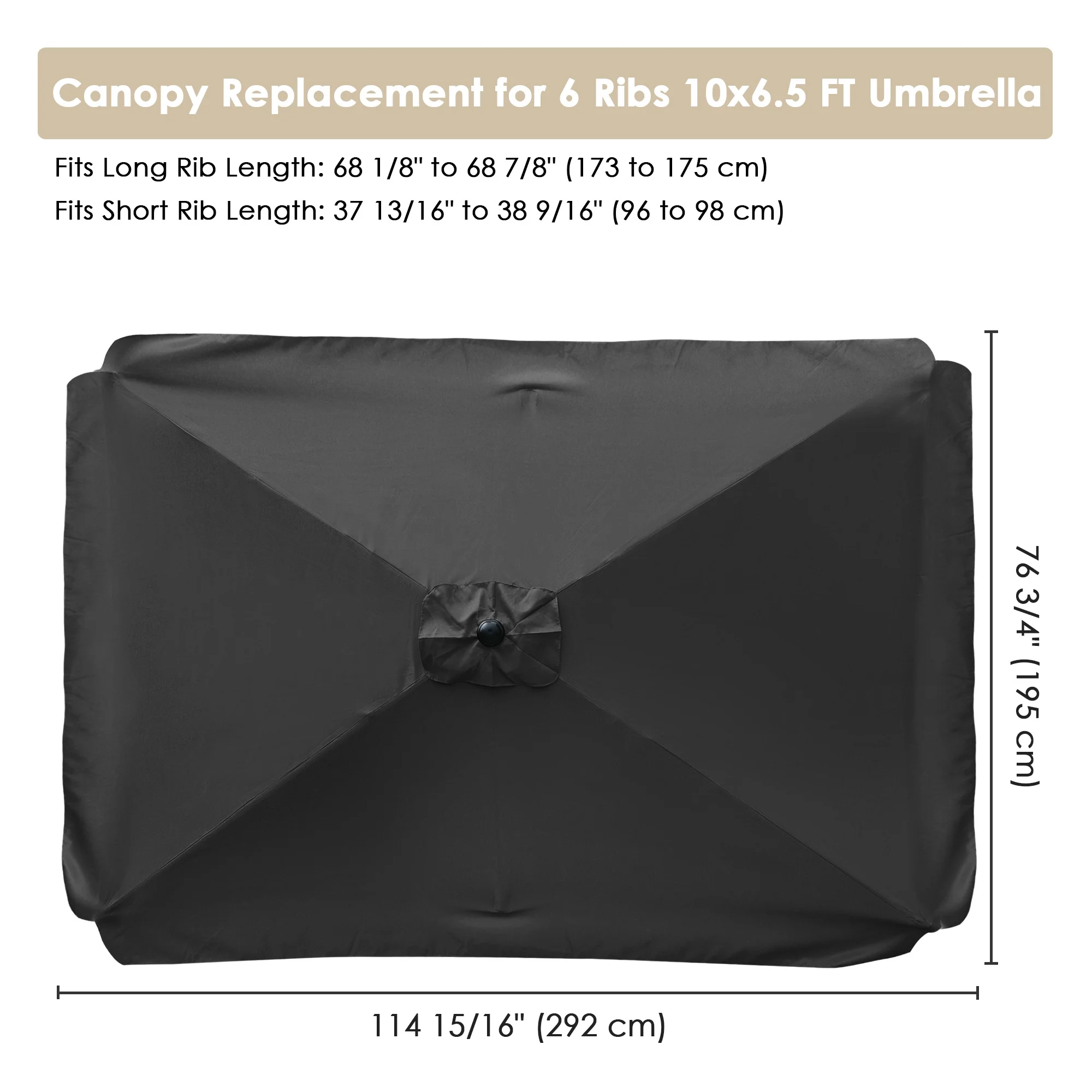 Yescom 10x6.5 Ft Patio Umbrella Replacement Canopy with Valance Outdoor Beach Deck