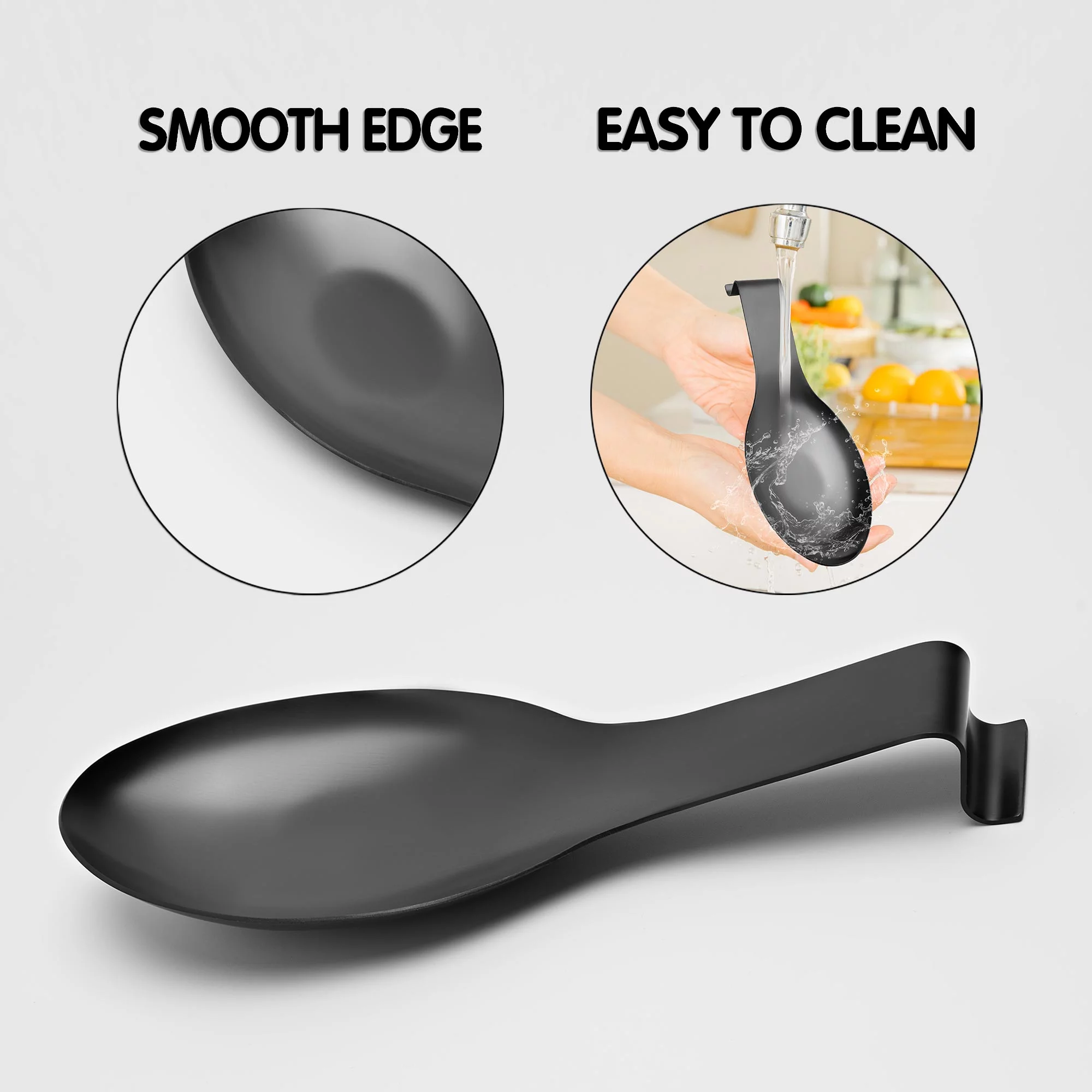 Stainless Steel Black Spoon Rest for Kitchen Counter Cooking Utensil Rest Spoon Ladle Holder for Stove Top Rust Resistant Large Size Spatula Rest Dishwasher Safe 9.61 x 3.74 Inch(2PCS)