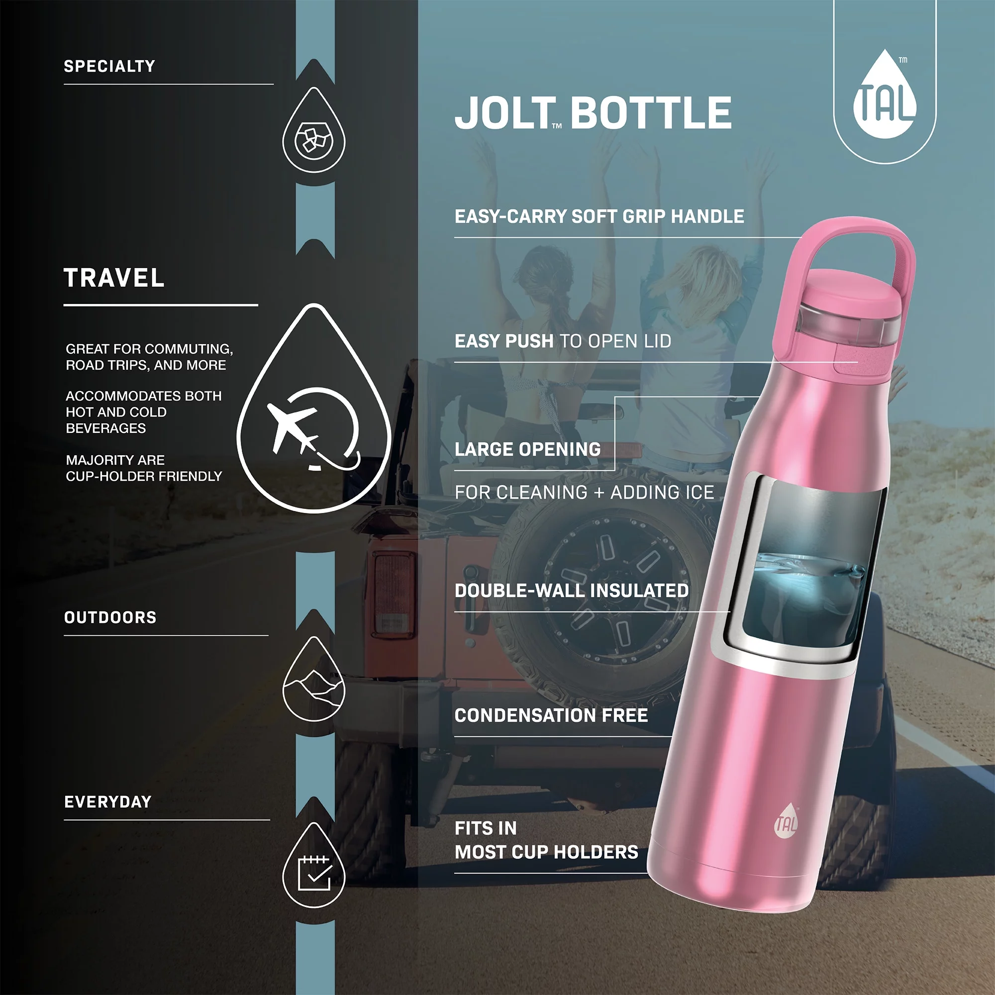 TAL Stainless Steel Jolt Water Bottle 32 fl oz, Pink
