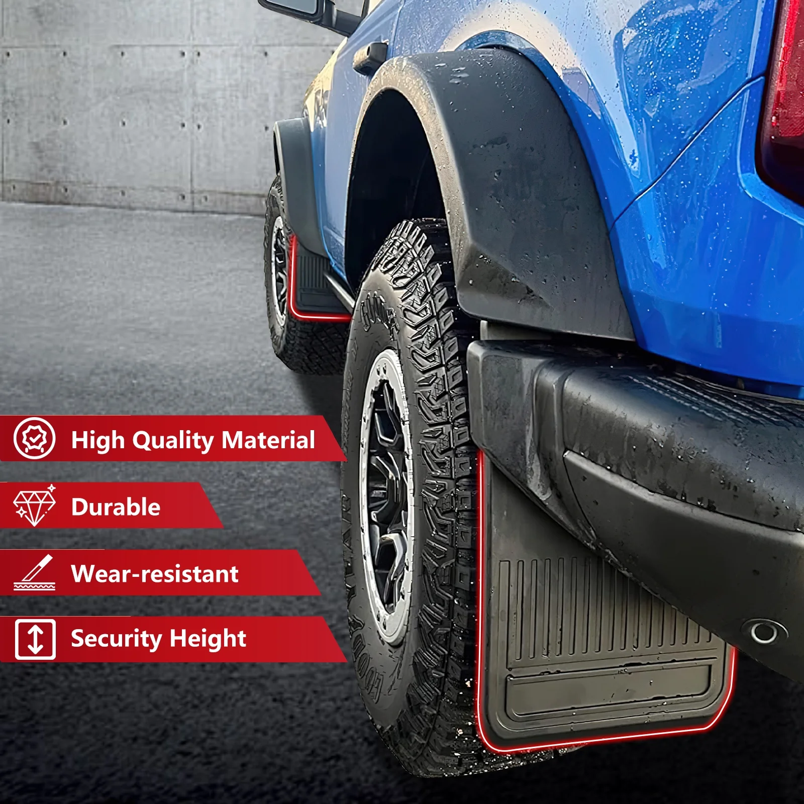 Ikon Motorsports Compatible With 2021-2023 Ford Bronco Mud Flaps 4PCS Black PP Front Rear Left Right Splash Mud Guard Mudguard Mudflaps