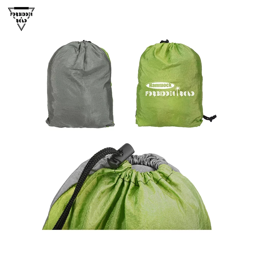 Forbidden Road Hammock Single Double Camping Lightweight Portable Hammock for Outdoor Hiking Travel Backpacking - Nylon Hammock Swing - Support 400lbs（Green & Gray