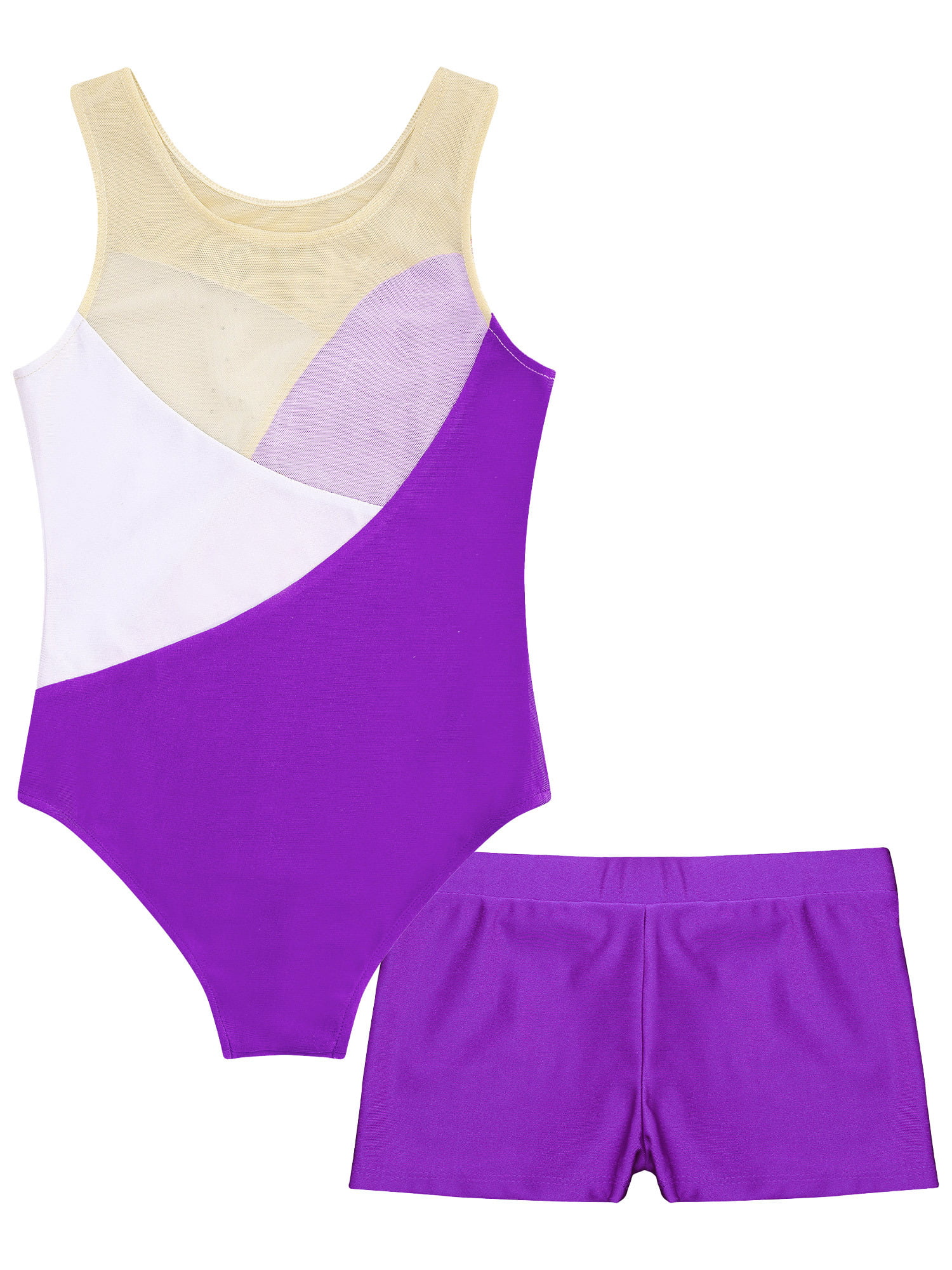 iiniim Kids Girls 2 Pieces Ballet Dance Outfits Gymnastics Leotard with Booty Shorts 4-14 Purple 6