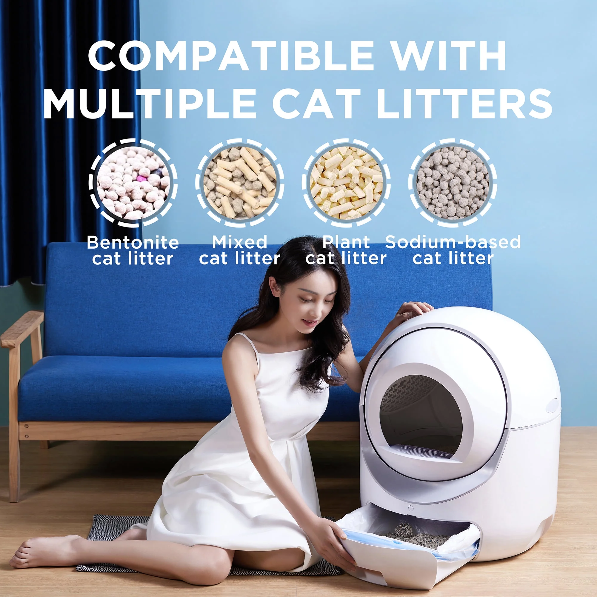 Self -Cleaning Cat Litter Box for Multiple Cats , Scooping Automatically , Suitable for all kinds of cat litter, Secure,Odor Removal , App Control, Support 5G&2.4G WiFi.
