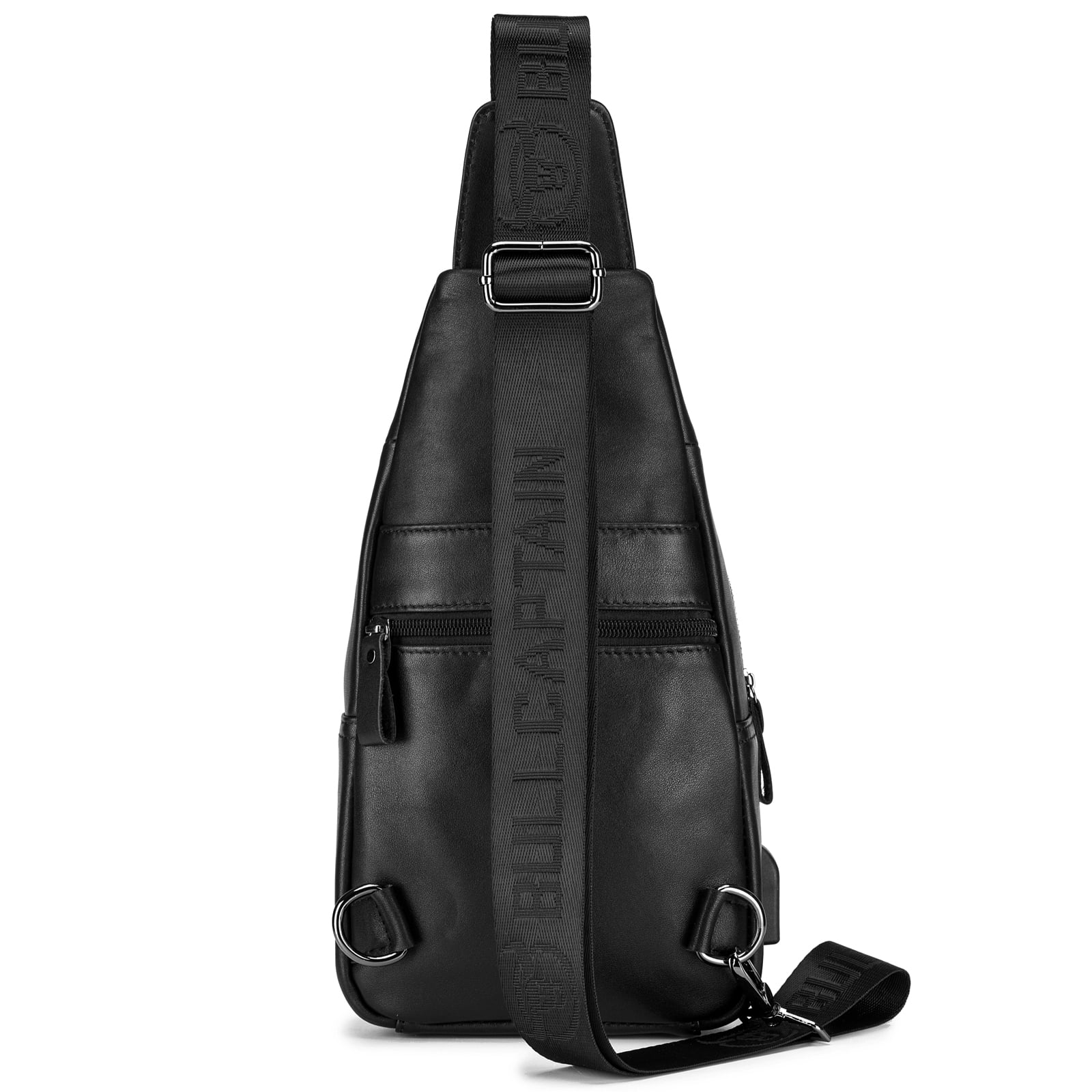 BULLCAPTAIN Men Leather Sling Bag Casual Shoulder Chest Crossbody Bag Hiking Travel Daypack with USB Charging Port