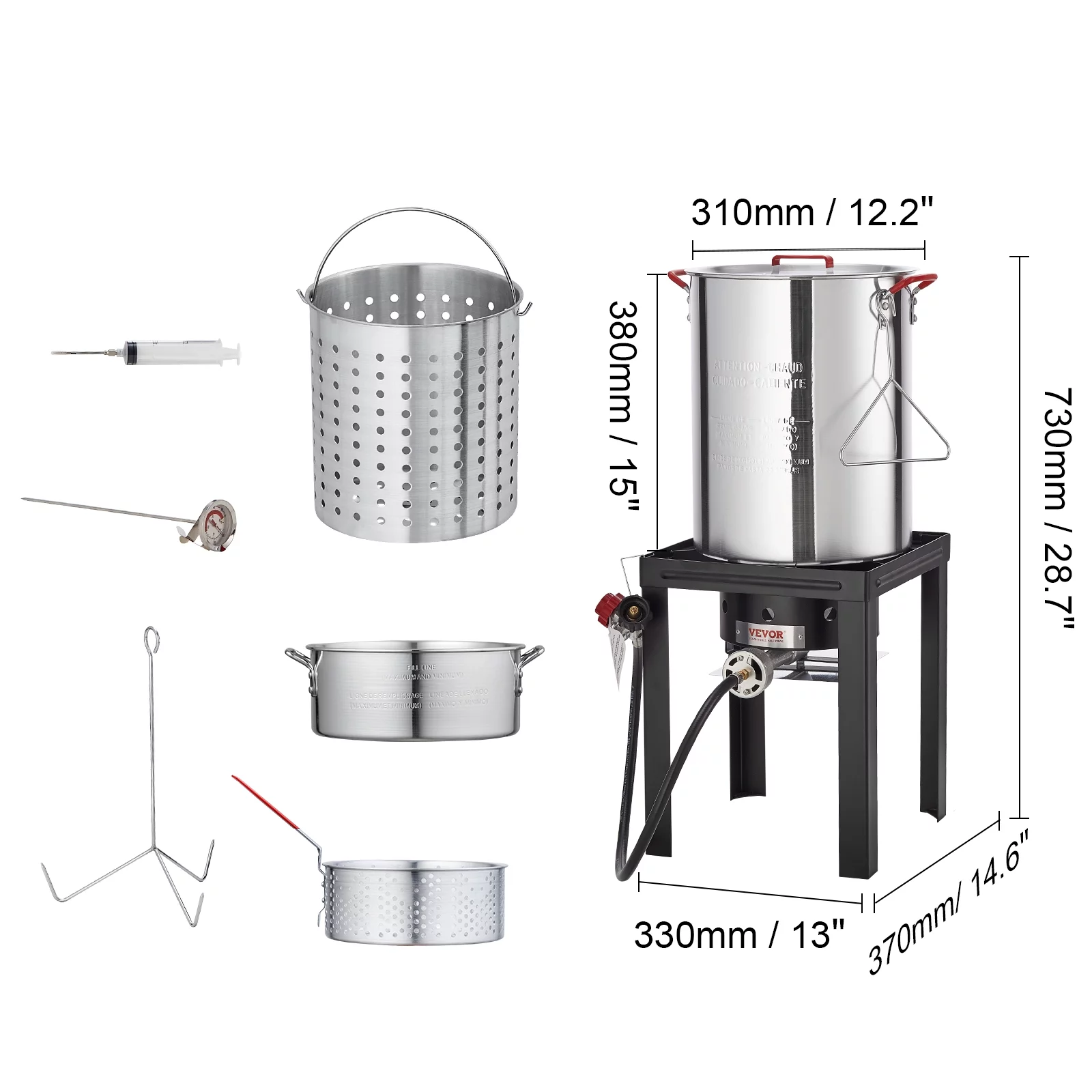 SKYSHALO Turkey Fryer Kit, 2-in-1 30QT Aluminum Turkey Deep Fryer & 10QT Fish Fryer Kit w/Baskets & Stand, 54000 BTU Burner Propane Gas Boiler, Thermometer, Marinade Injector for Outdoor Cooking