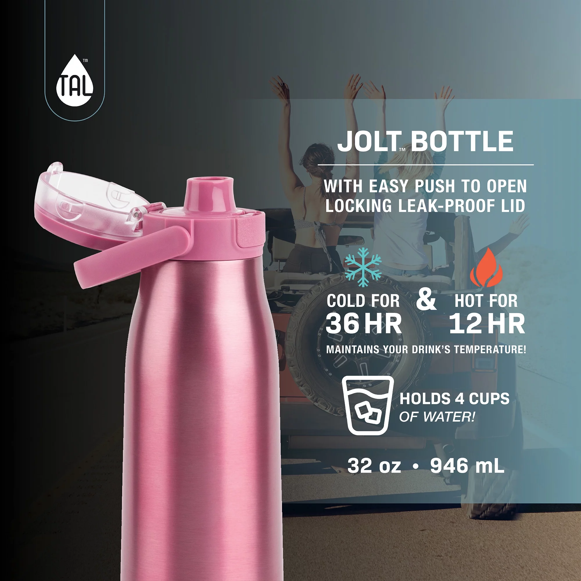 TAL Stainless Steel Jolt Water Bottle 32 fl oz, Pink
