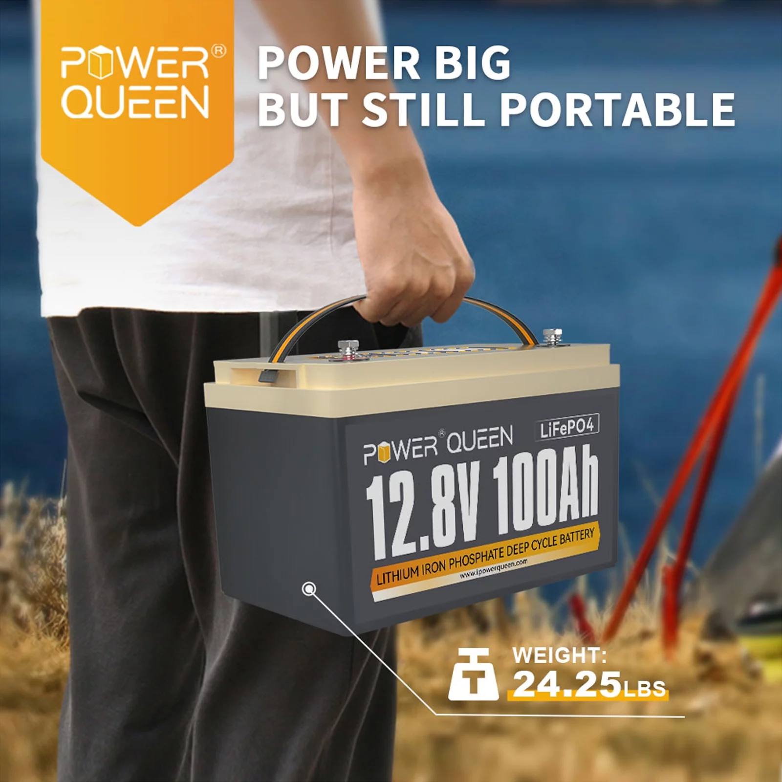 Power Queen 12V 100Ah LiFePO4 Battery with 100A BMS 4000+ Cycles for Camper RV