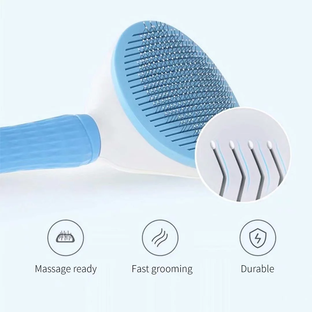 Automatic Pet Hair Removal Comb, Self-Cleaning Slicker Brush for Dogs & Cats- Grooming Shedding Brush for Small, Medium and Large Dogs and Cats- Pet Hair Brush with Soft Grip Handle