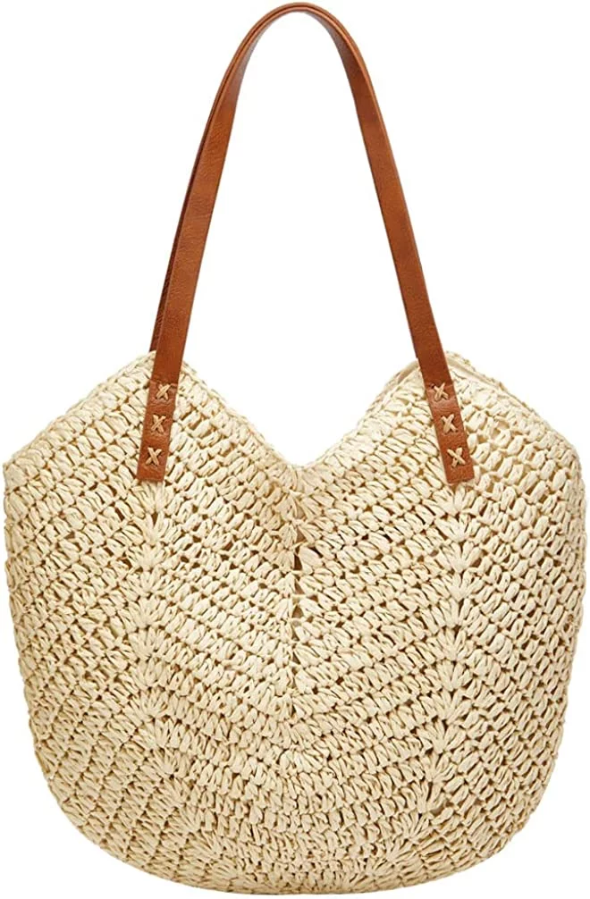Summer Casual Straw Tote Bag Large Capacity Woman Woven Shoulder Handbag for Summer Beach Vocation