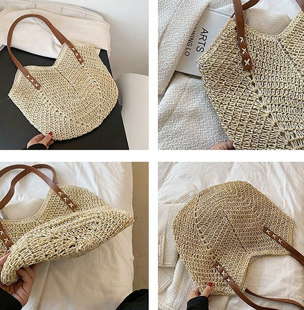 Summer Casual Straw Tote Bag Large Capacity Woman Woven Shoulder Handbag for Summer Beach Vocation