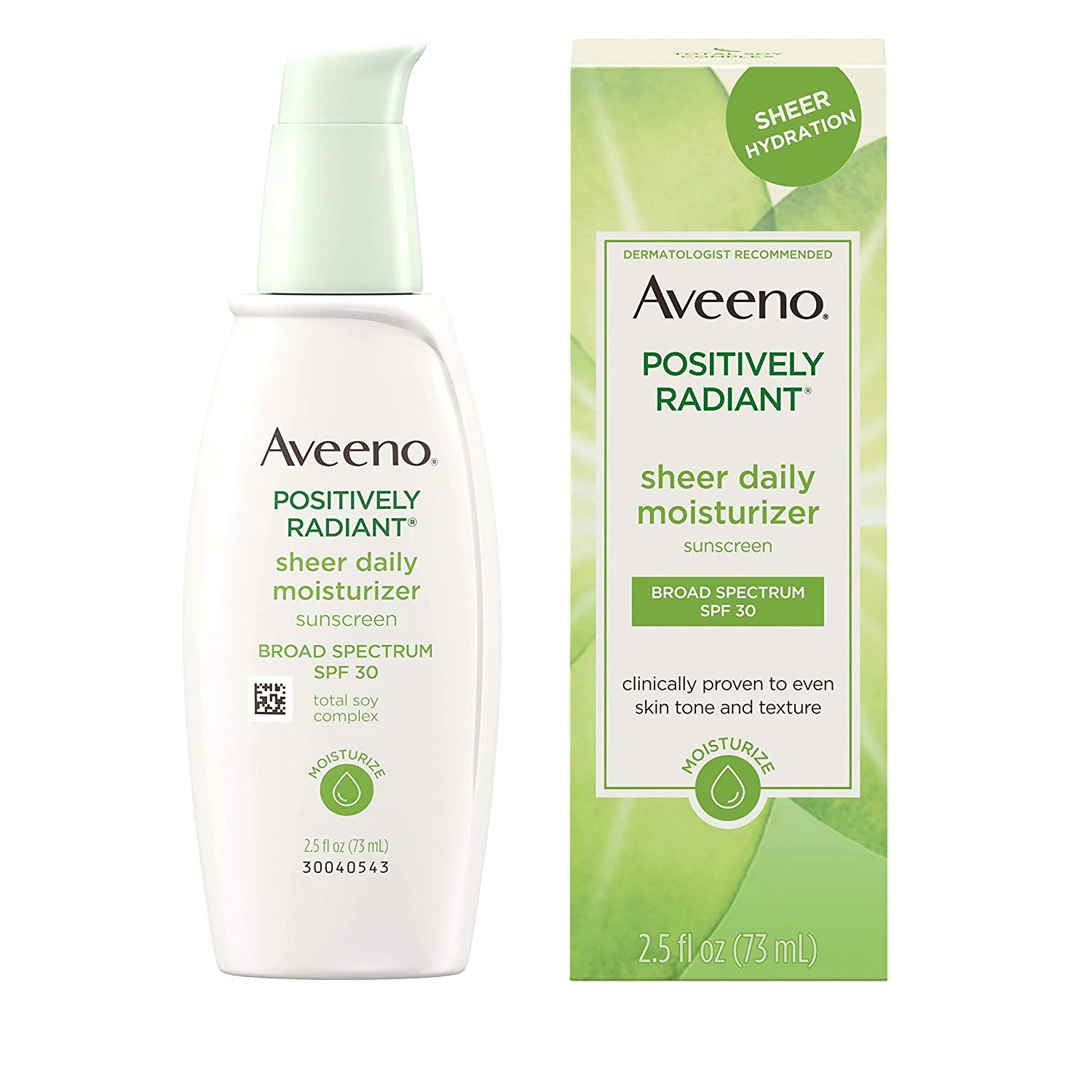 Aveeno Positively Radiant Sheer Daily Moisturizing Lotion for Dry Skin SPF 30 Sunscreen 2.5 fl. oz (2 PACK)