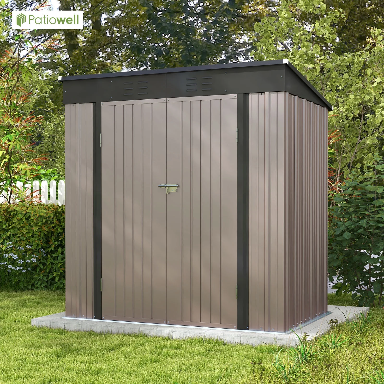 Patiowell 6x4 FT Outdoor Storage Shed, Metal Sheds with Double Lockable Doors for Lawn, Brown