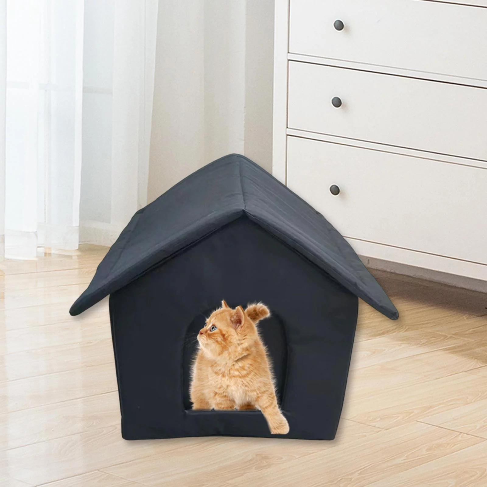 Portable Stray Cats Shelter Waterproof Small Dogs Kennel Puppy Kitten Pet Supplies Tent Furniture Cave Bed Outdoor Feral Cats Warm House 40cmx35cmx40cm