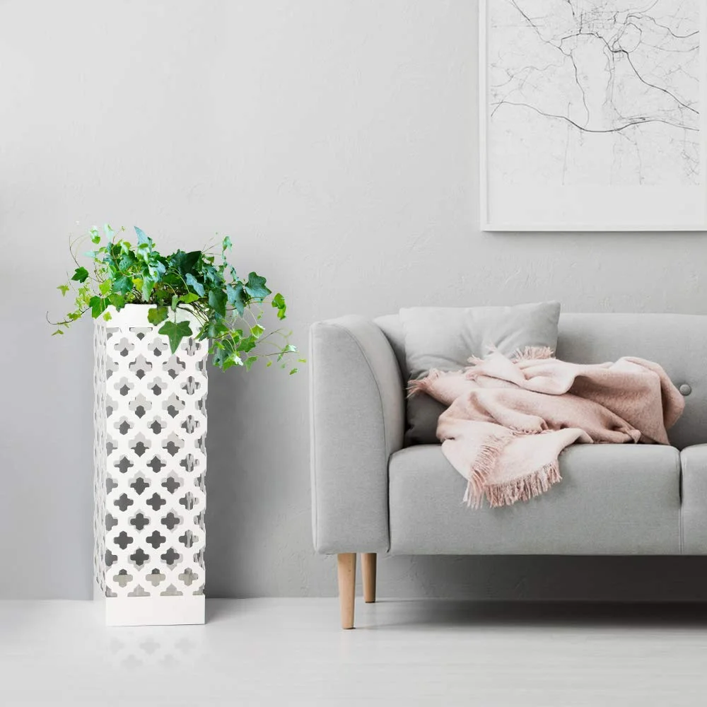 NEX Indoor Umbrella Stand Rack Metal Umbrella Holder with Tray and Hook, Square, White (NX-DB030-9)