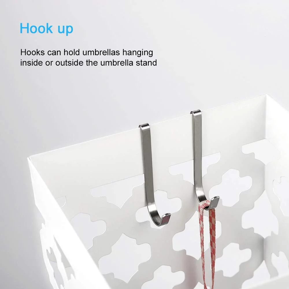 NEX Indoor Umbrella Stand Rack Metal Umbrella Holder with Tray and Hook, Square, White (NX-DB030-9)