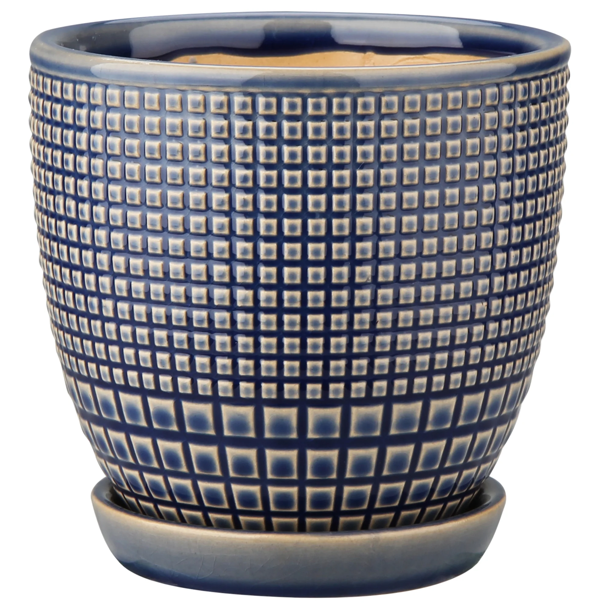 3 Pcs Ceramic Flower Planter Pots 4 Inch with Drainage Hole and Ceramic Tray for Succulents Cactus Indoor Outdoor Garden Home Windowsill Blue