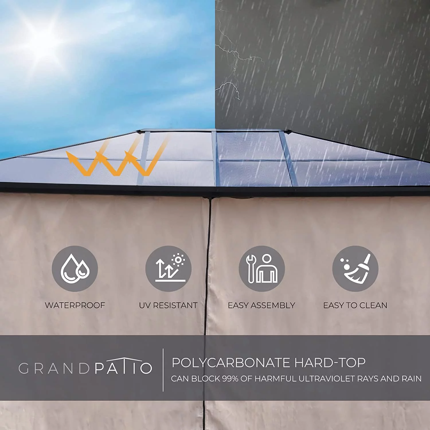 Grand Patio 10x12 Gazebo, Hardtop Gazebo, Single Roof Pergolas Metal Aluminum Frame UV 50+ Outdoor Canopy with Mosquito Netting and Curtains, Outdoor Shelter for Garden, Lawn, Backyard