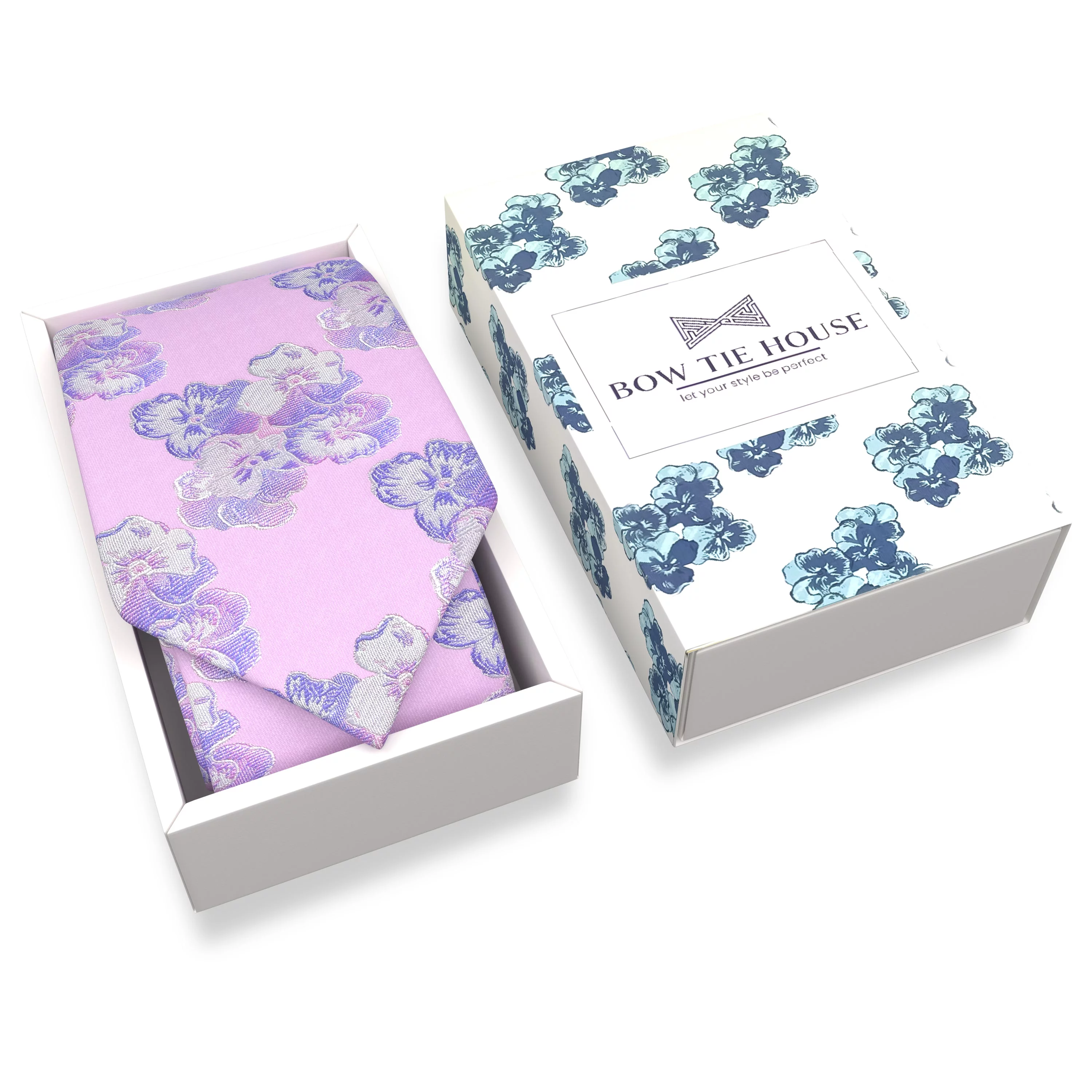 Men's Elegant Iris Wedding Ties: Floral, Skinny & Cravat Neckties for Groom, Father, and Groomsman - Perfect for Weddings in Terracotta Light Purple, by Bow Tie House (Lavender, Wide 3.35