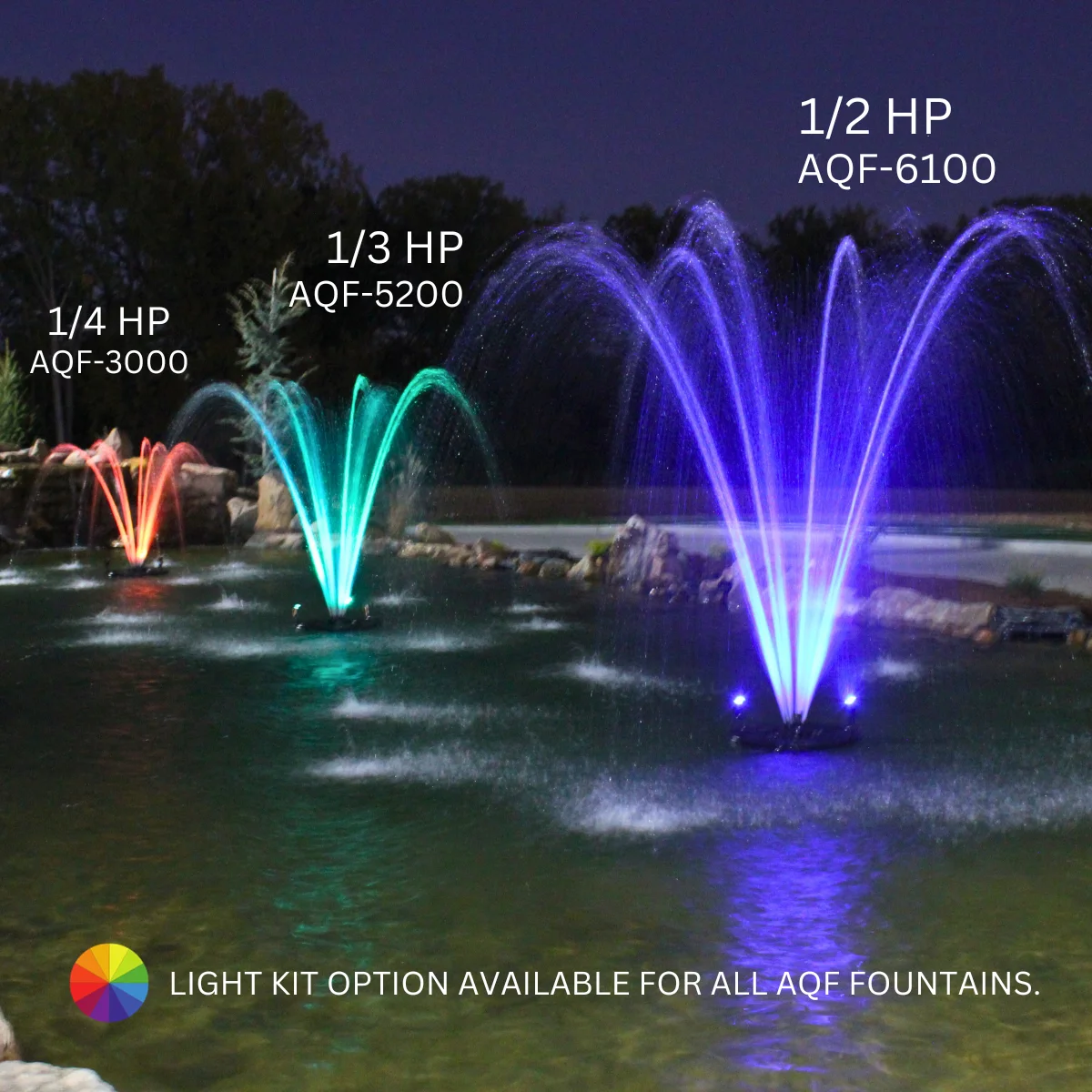 HALF OFF PONDS 1/4 HP Floating Fountain | 100 foot Cord | 9 Patterns | Surface Aeration for Ponds | AQF3000-100