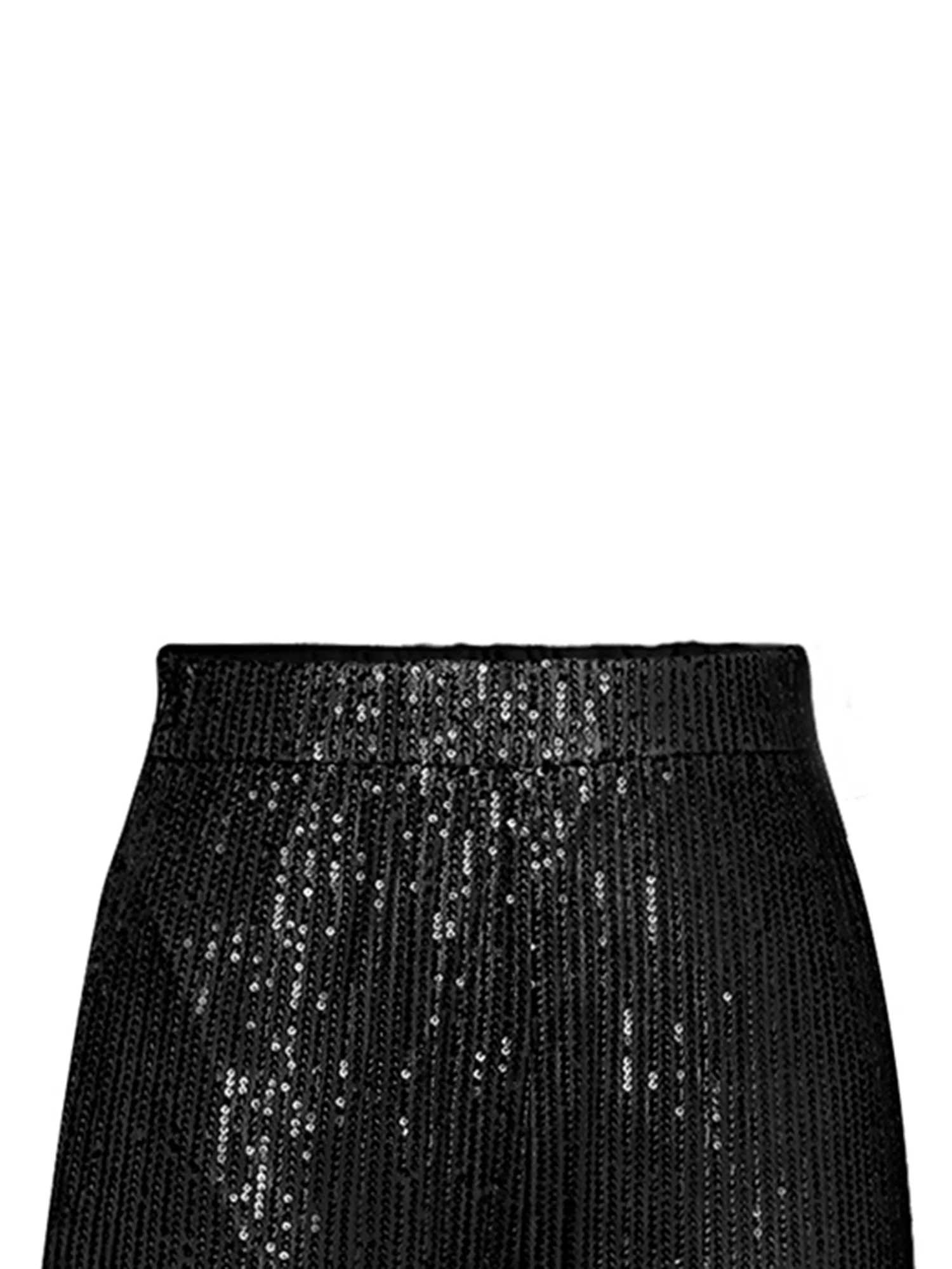 Women Elegant Glitter Sequin Pants High Waist Loose Fit Straight Leg Invisible Side Zipper Closure Trousers