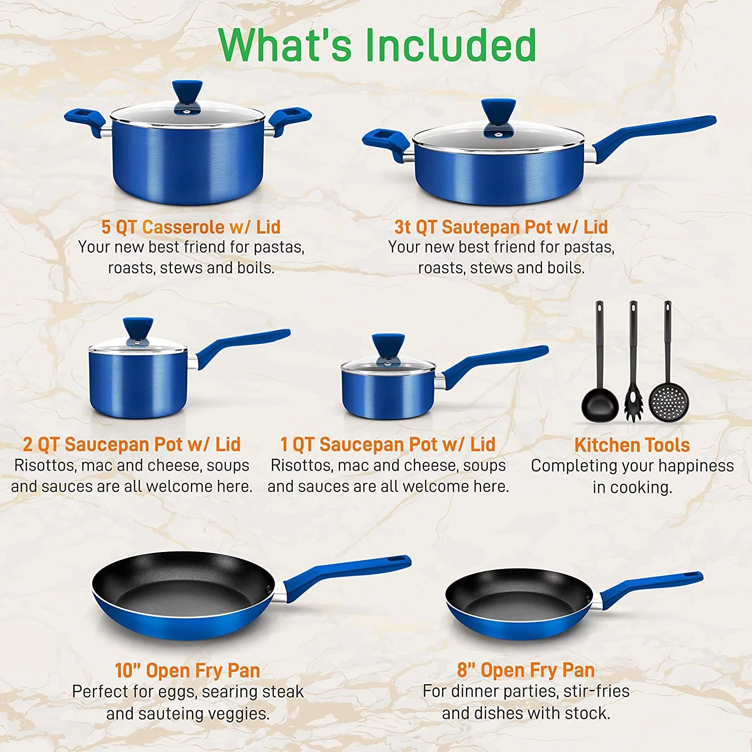 Kitchenware Pots & Pans - Stylish Kitchen Cookware Set, Non-Stick 13-Piece Set