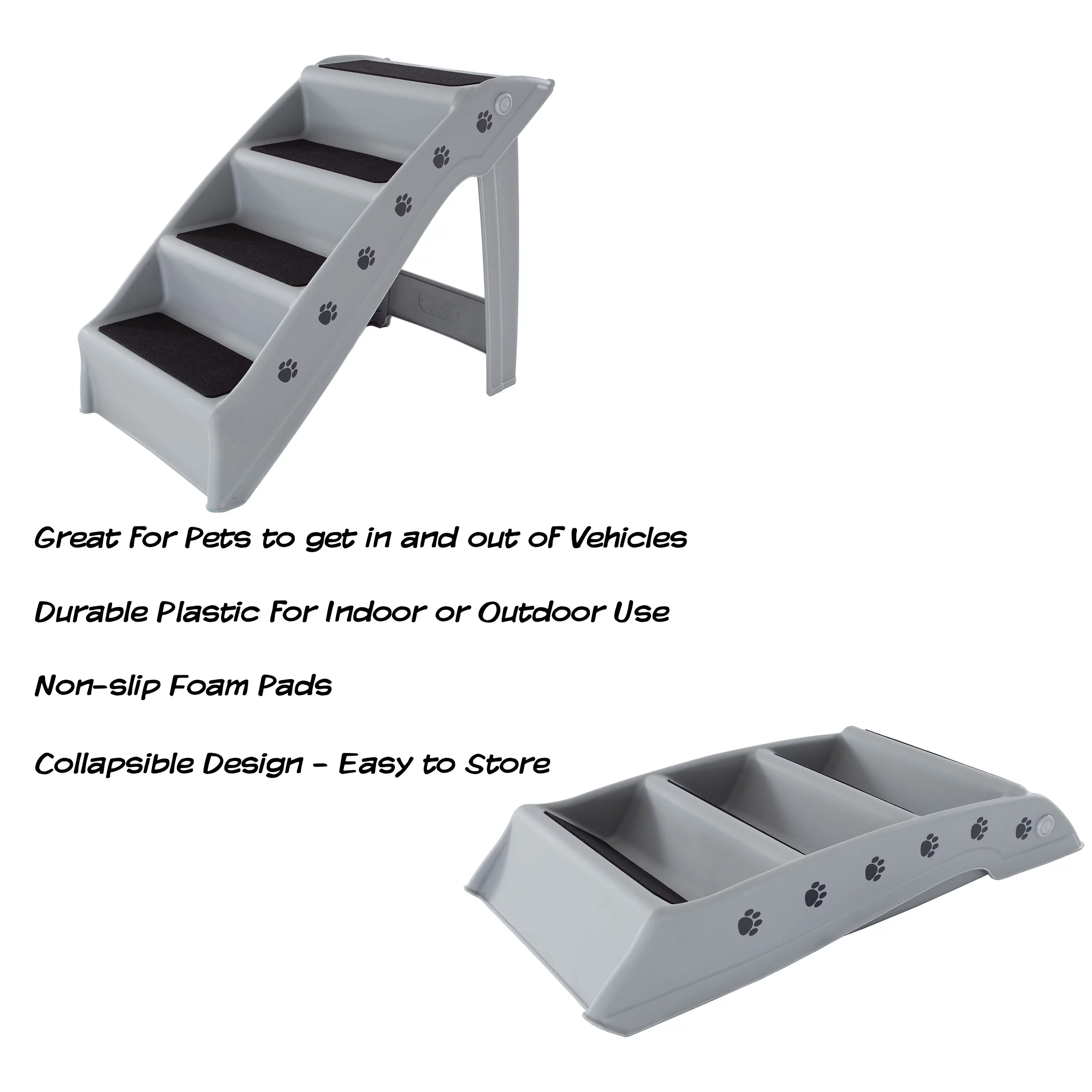 Pet Stairs ? Safe and Durable Indoor or Outdoor Ramp with 4 Step Design ? Cat or Dog Steps for Home and Vehicle by PETMAKER (Gray)