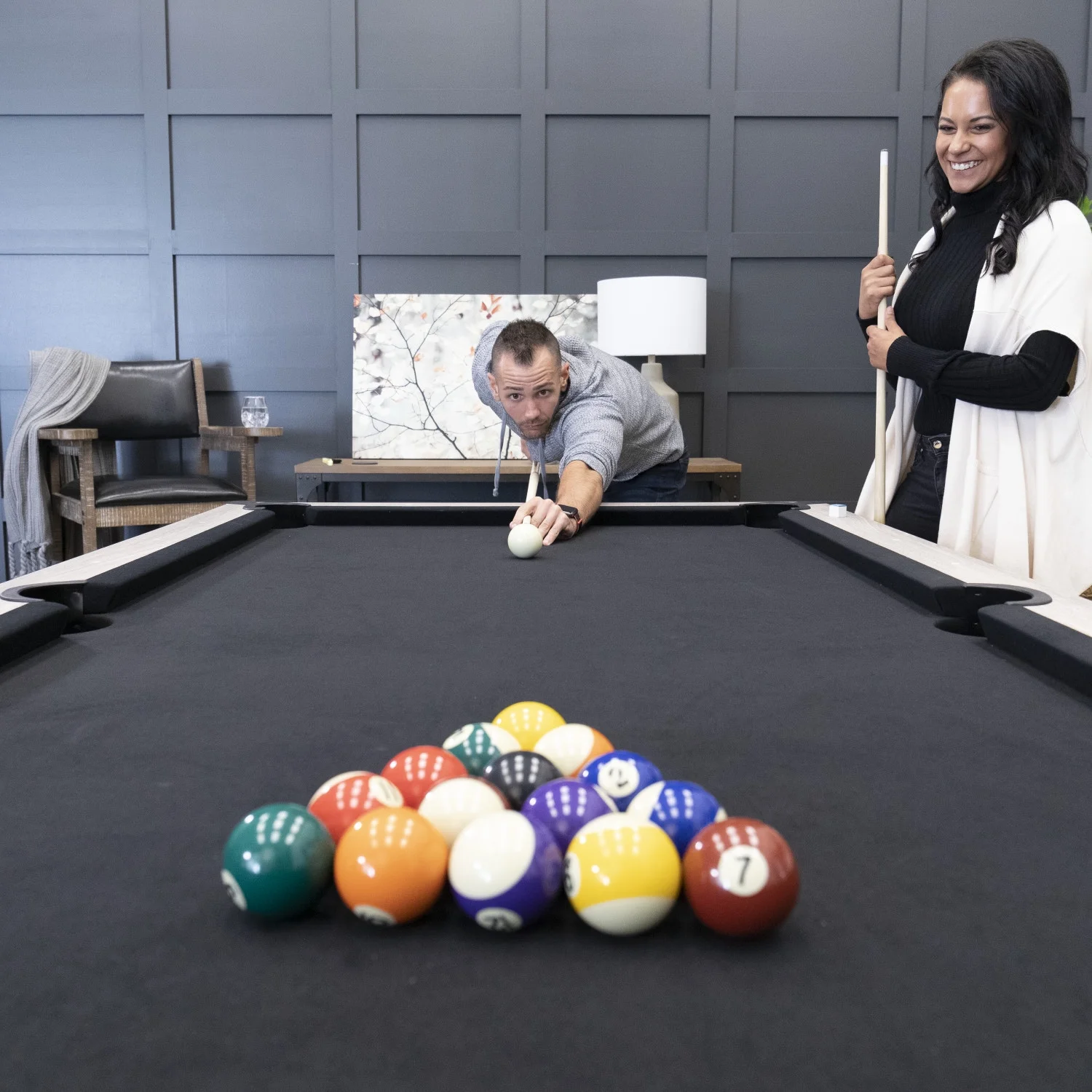 American Legend Kirkwood 90” Billiard Table with Rustic Finish, K-Shaped Legs and Black Cloth