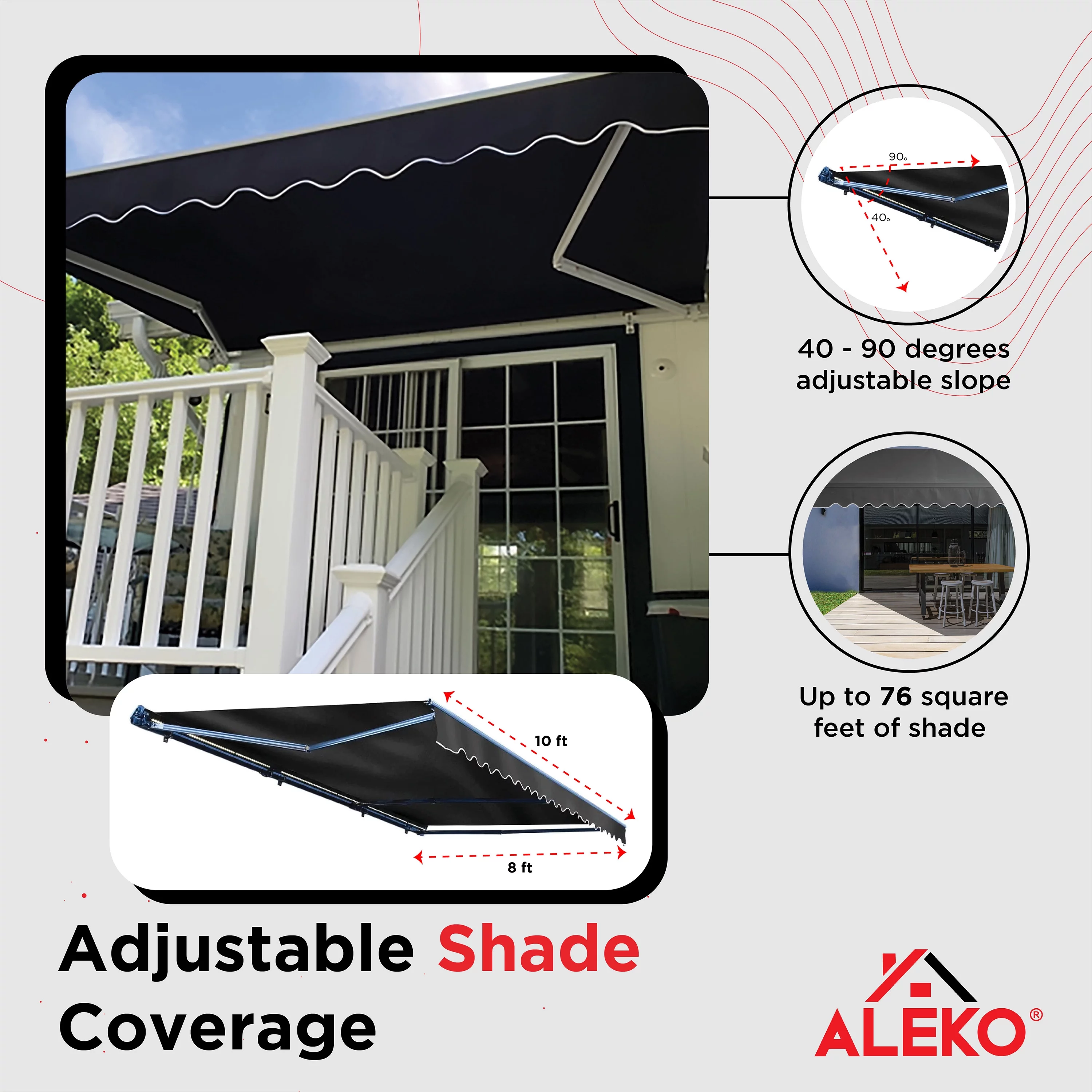 ALEKO 10' x 8' Black LED Half Cassette Motorized Retractable Patio Awning with Remote Control