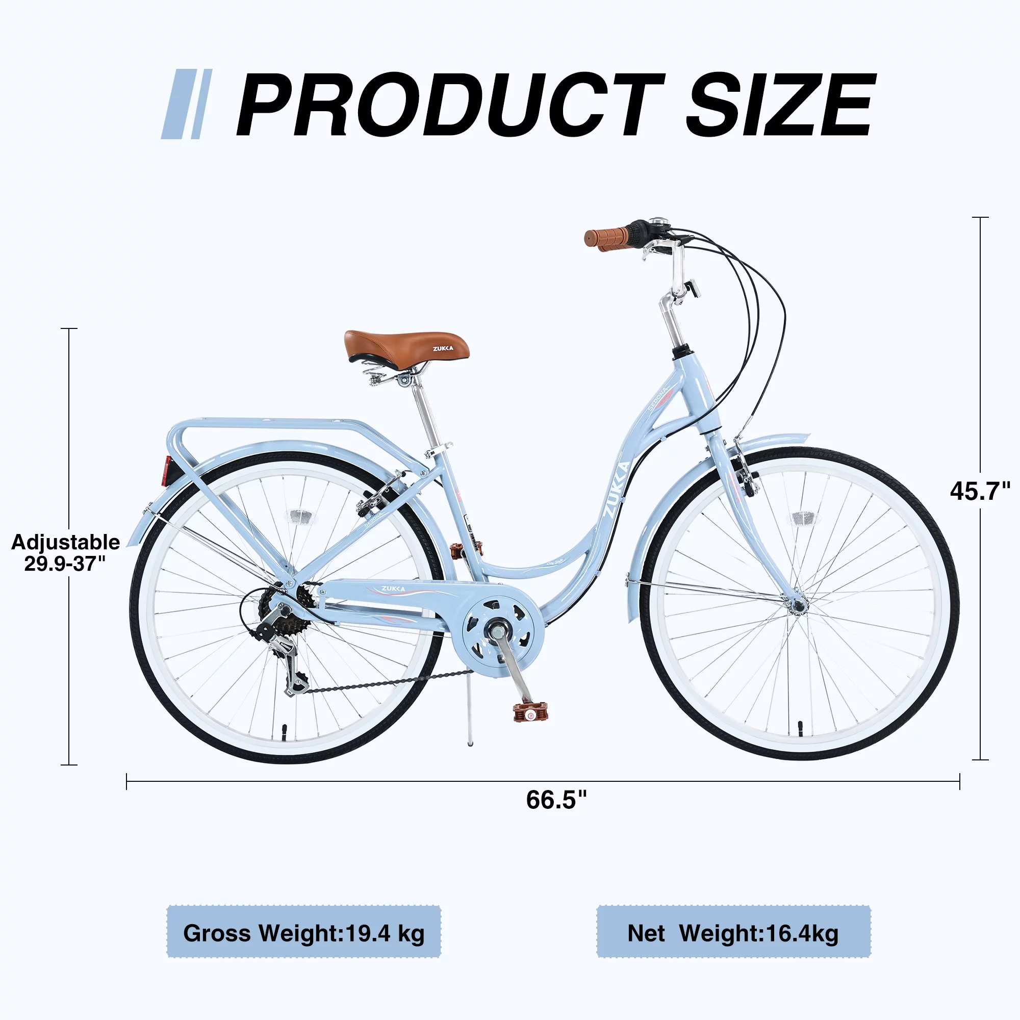 26 Inch Women's Beach Cruiser Bike with Rear Rack 7 Speeds Commuter Bike High-Carbon Steel Frame, Ladies Bicycle Blue