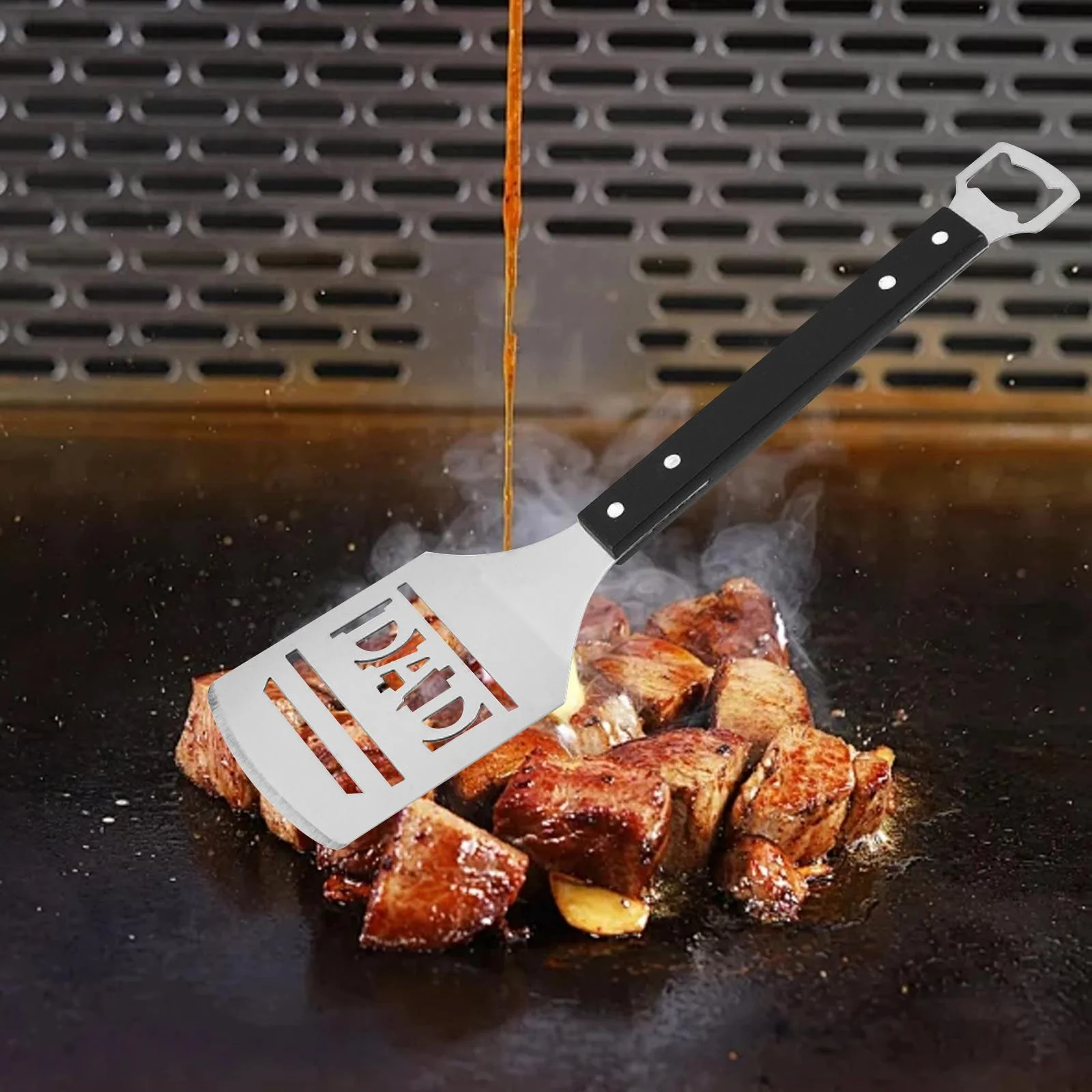 perfk BBQ Spatula Nice Dad Birthday Gift Grilling Accessories for Cooking Bread Salad black