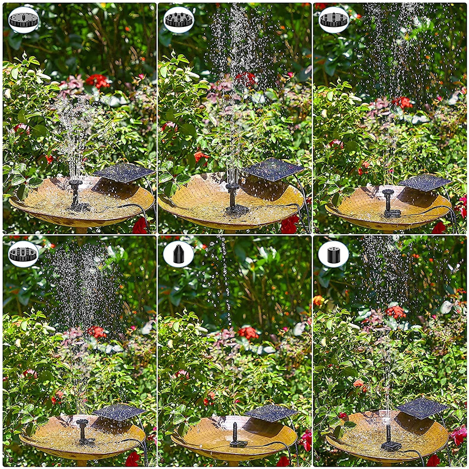 AISITIN DIY Solar Water Pump Kit, Solar Powered Water Fountain Pump with 6 Nozzles, DIY Water Feature Outdoor Fountain for Bird Bath, Ponds, Garden and Fish Tank