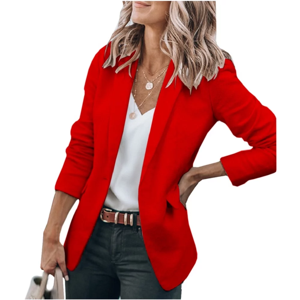 Langwyqu Turn-down Collar Solid Color Women Spring Autumn Work Office Jackets Blazer Coat