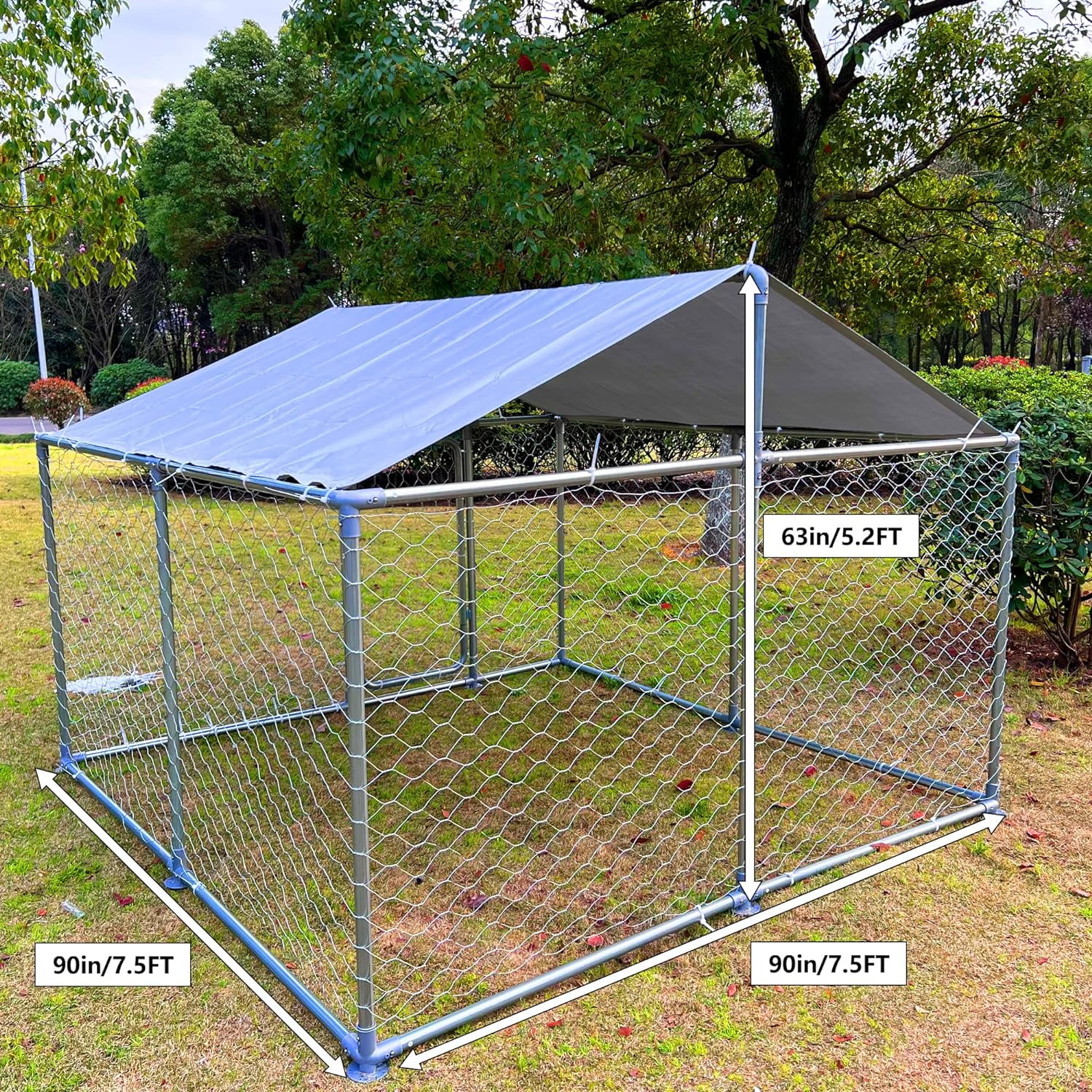 Aixvx 7.5'x7.5'x5.3' Outdoor Dog Kennel Heavy Duty Outdoor Fence Dog Run, Anti-Rust Dog Cage with Waterproof UV-Resistant Cover and Updated Secure Lock