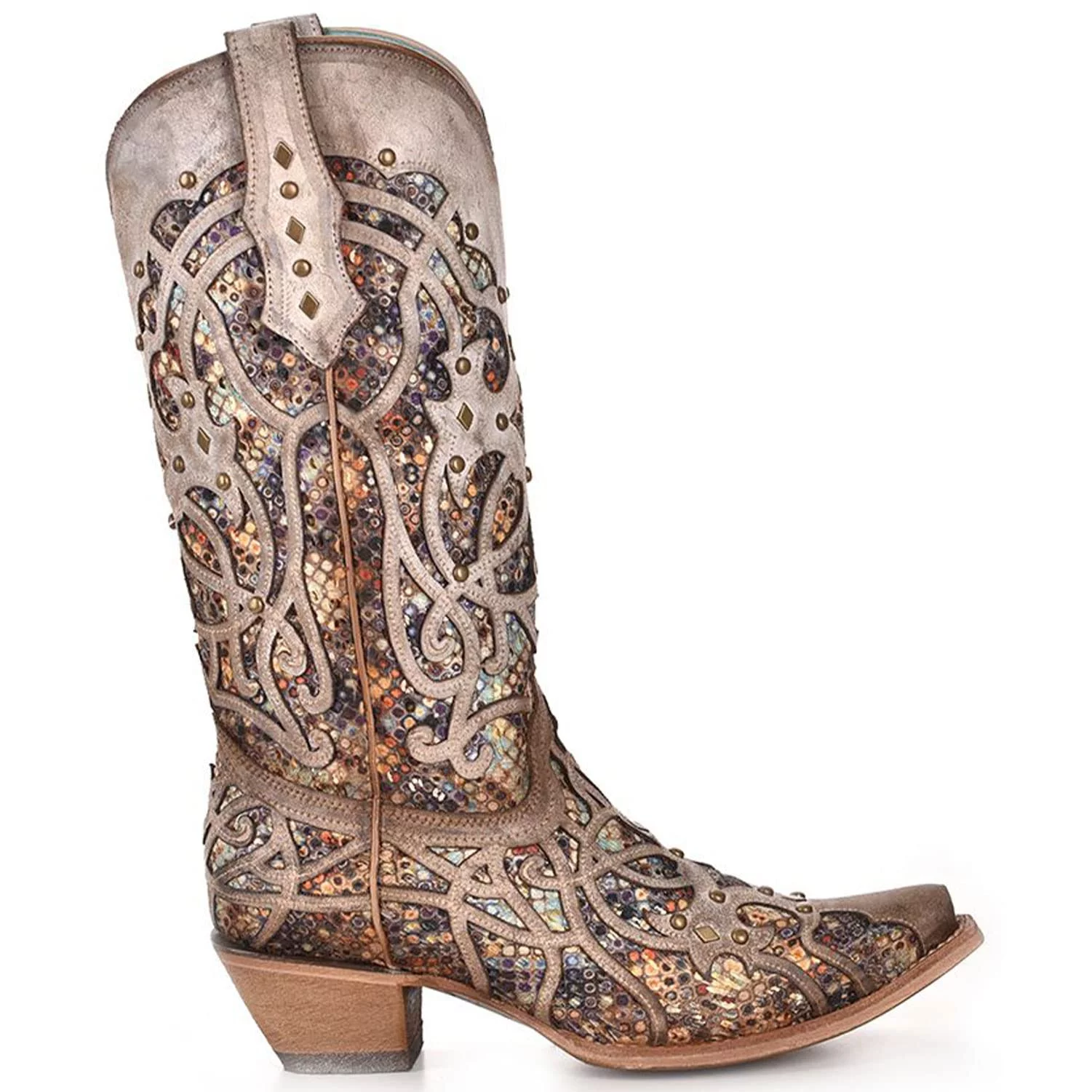 Corral Women's Taupe Inlay Western Boot Snip Toe Taupe 8 M  US