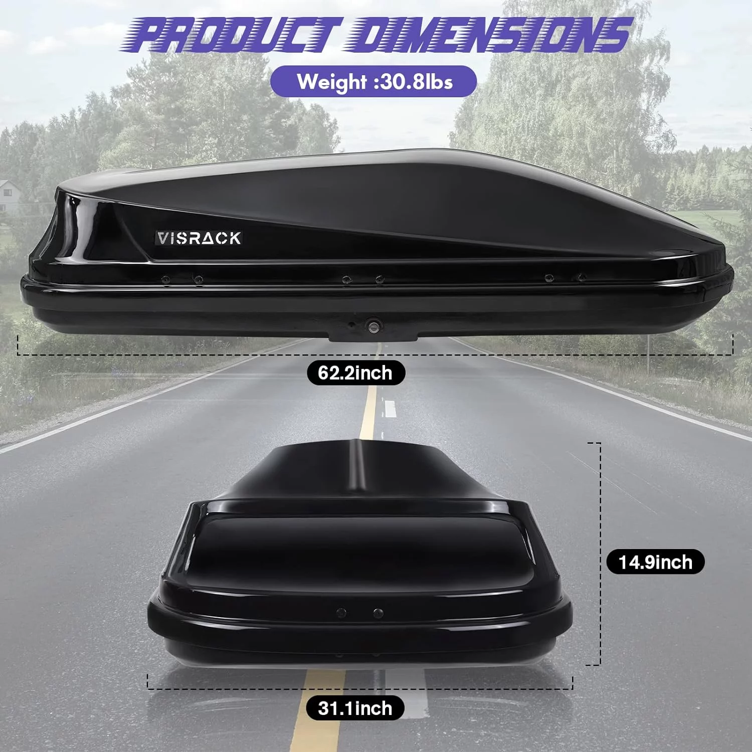 Large Hard Shell Carriers Rooftop Cargo Box with Key Lock 62 (L) x 31 (W) x 15(H) 15 Cubic Feet, Waterproof Heavy Duty Universal Roof Rack Tool-Free Install, Black