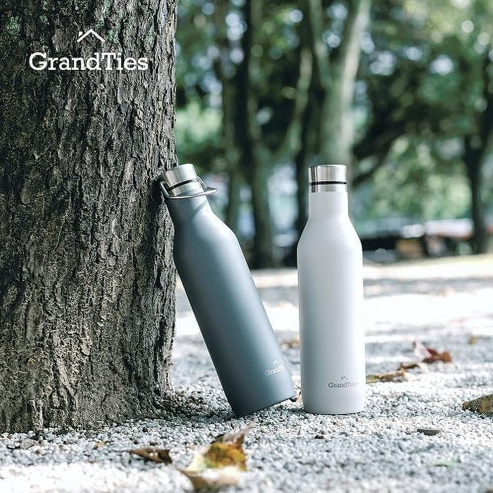 GrandTies Stainless Steel Water Bottles with 2 Lids | Slim Vacuum Insulated Cupholder Flask | Reusable Leak Proof BPA-Free Keep Cold Water bottle for School Gym Travel Sports | 21oz, Stone Gray