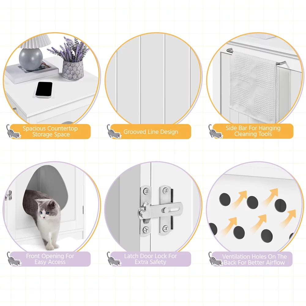 Topeakmart Wood Cat Home and Litter Box, White