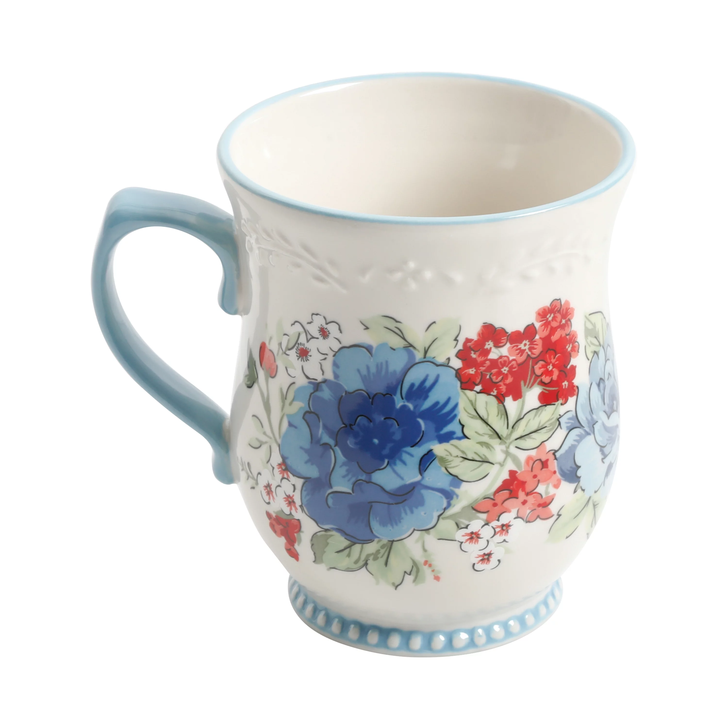 The Pioneer Woman Classic Charm White Ceramic 17-Ounce Mugs, 4-Pack