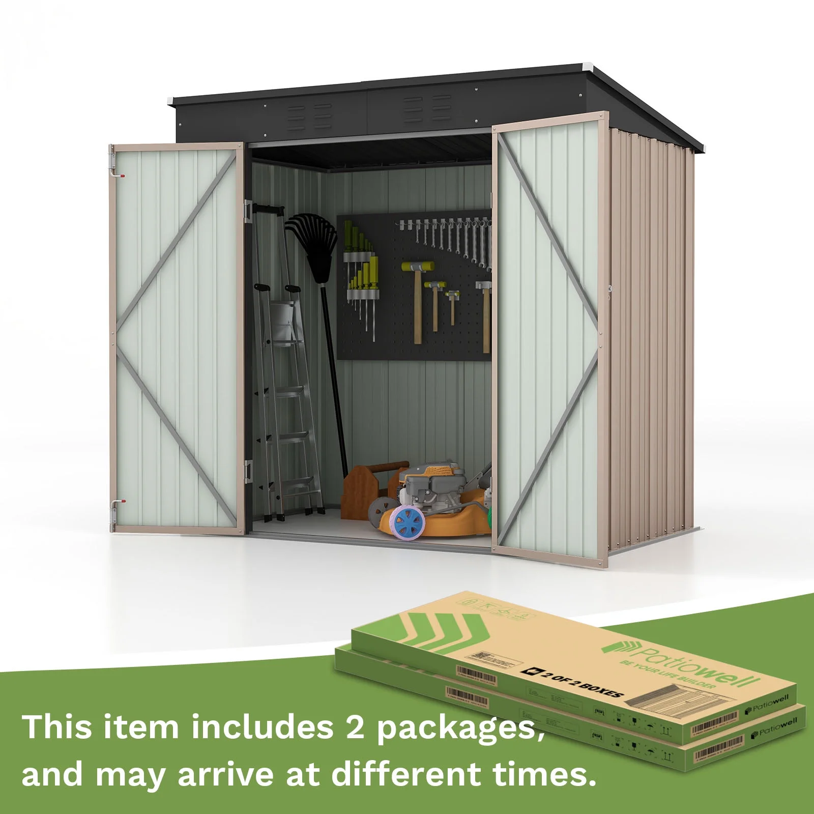 Patiowell 6x4 FT Outdoor Storage Shed, Metal Sheds with Double Lockable Doors for Lawn, Brown