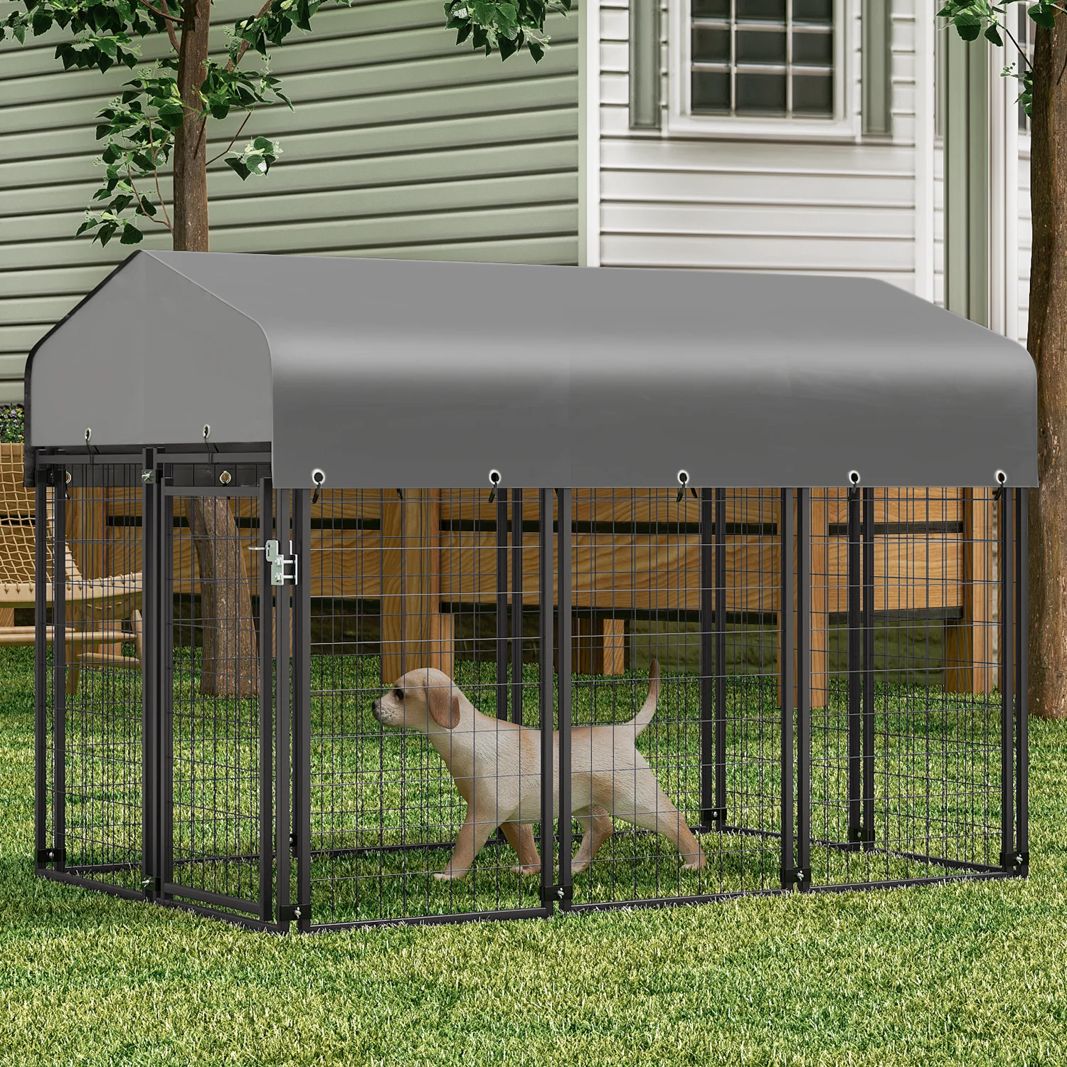 MoNiBloom 4ft x 6.25ft x 4.50ft Heavy Duty Outdoor Dog Kennel with Waterproof Canopy, 10 Panels Expandable Dog Playpen with Latch, Dog Pen House Backyard Shelter