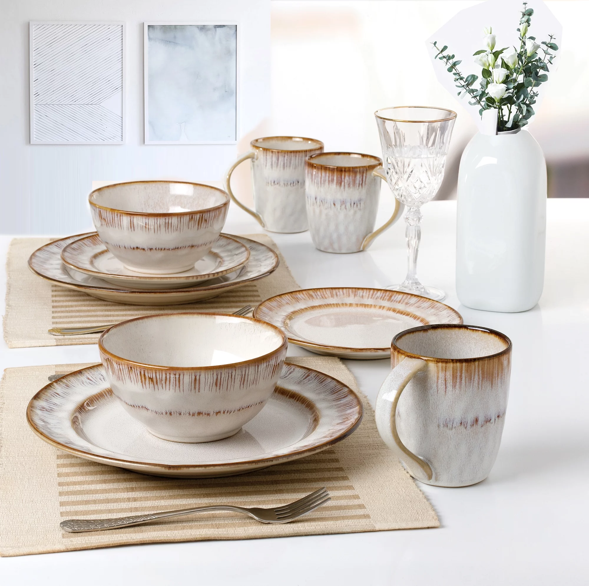 Lorren Home Trends 16 Piece Stoneware Set in Mocca Swirl