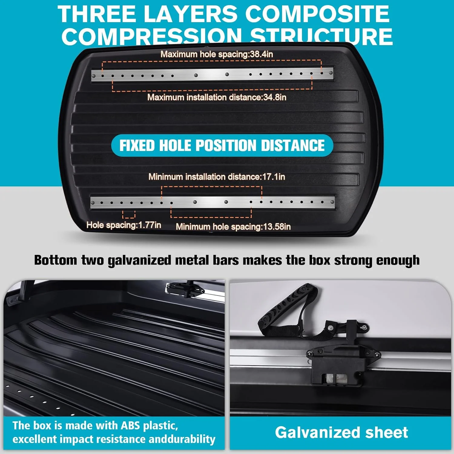 Hard Shell Roof Cargo Box Carrier with Security Keys,Heavy Duty Waterproof Rooftop Storage Box with Car Trunk Organize,58.3 (L) x35.4 (W) x13(H) Inches,15.5 Cubic Feet,Dual Side Opening,White