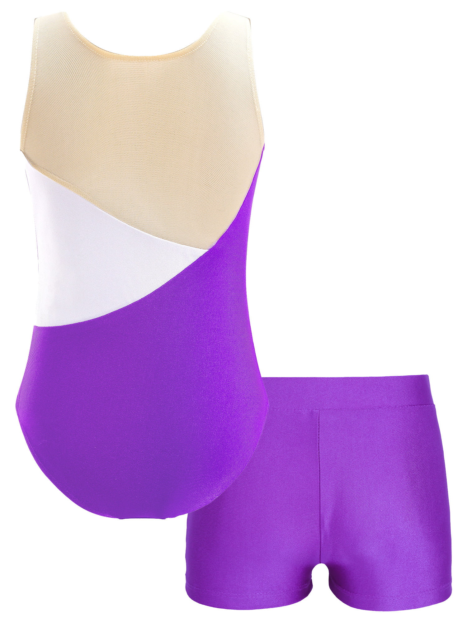 iiniim Kids Girls 2 Pieces Ballet Dance Outfits Gymnastics Leotard with Booty Shorts 4-14 Purple 6