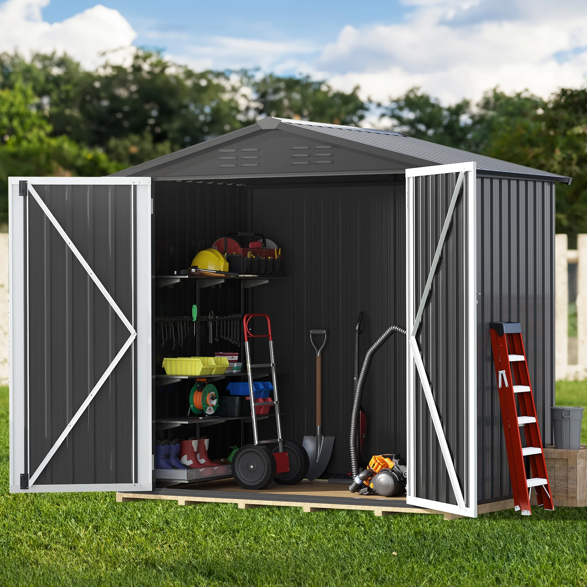 Dextrus 6x4 FT Outdoor Storage Shed, Large Metal Tool Sheds, Heavy Duty Storage House with Lockable Doors & Air Vent for Backyard Patio Lawn to Store Bikes, Tools, Lawnmowers