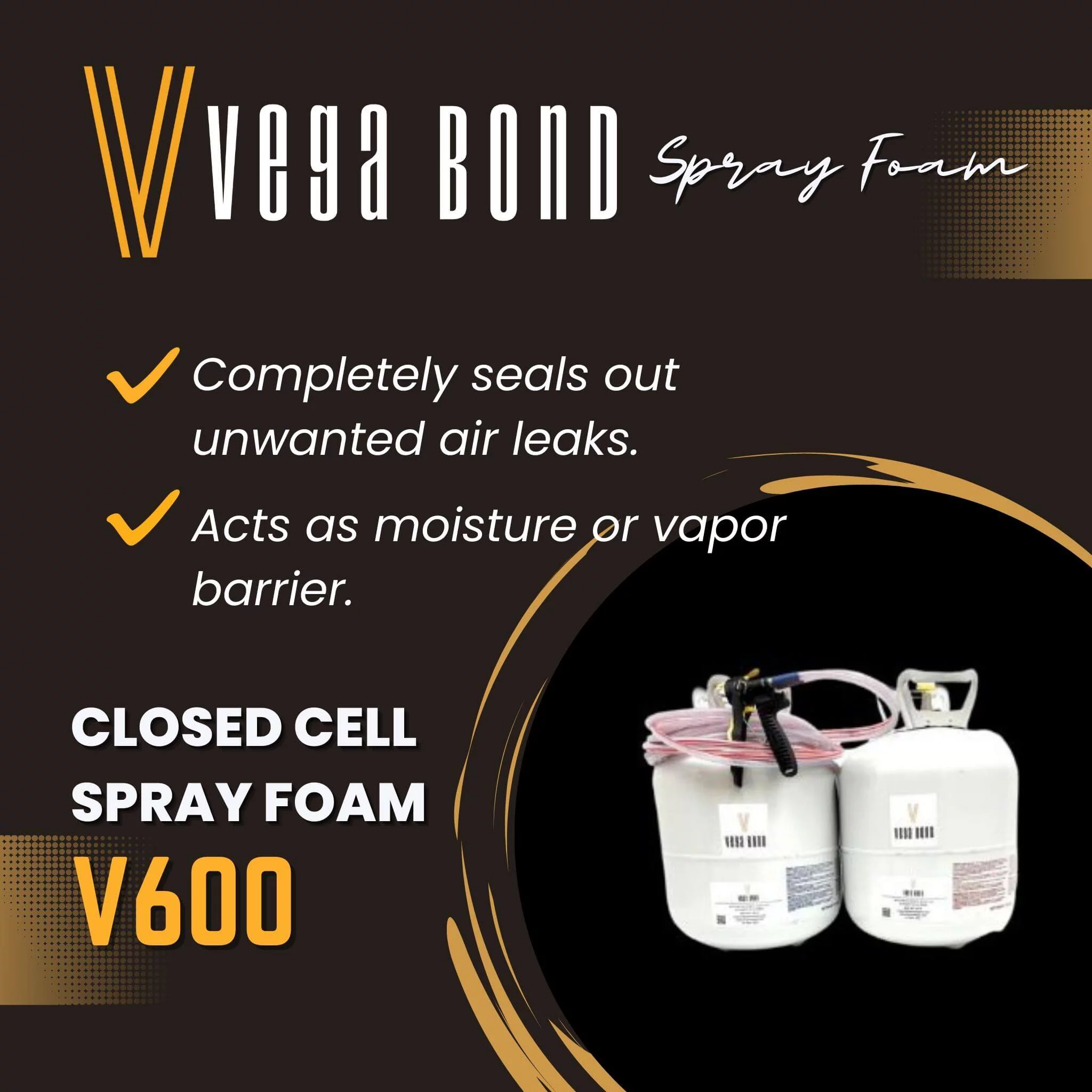 Vega Bond V600 Fast Rise Closed Cell Spray Foam Insulation Kit. 2 Part Foam Sealant 600BF