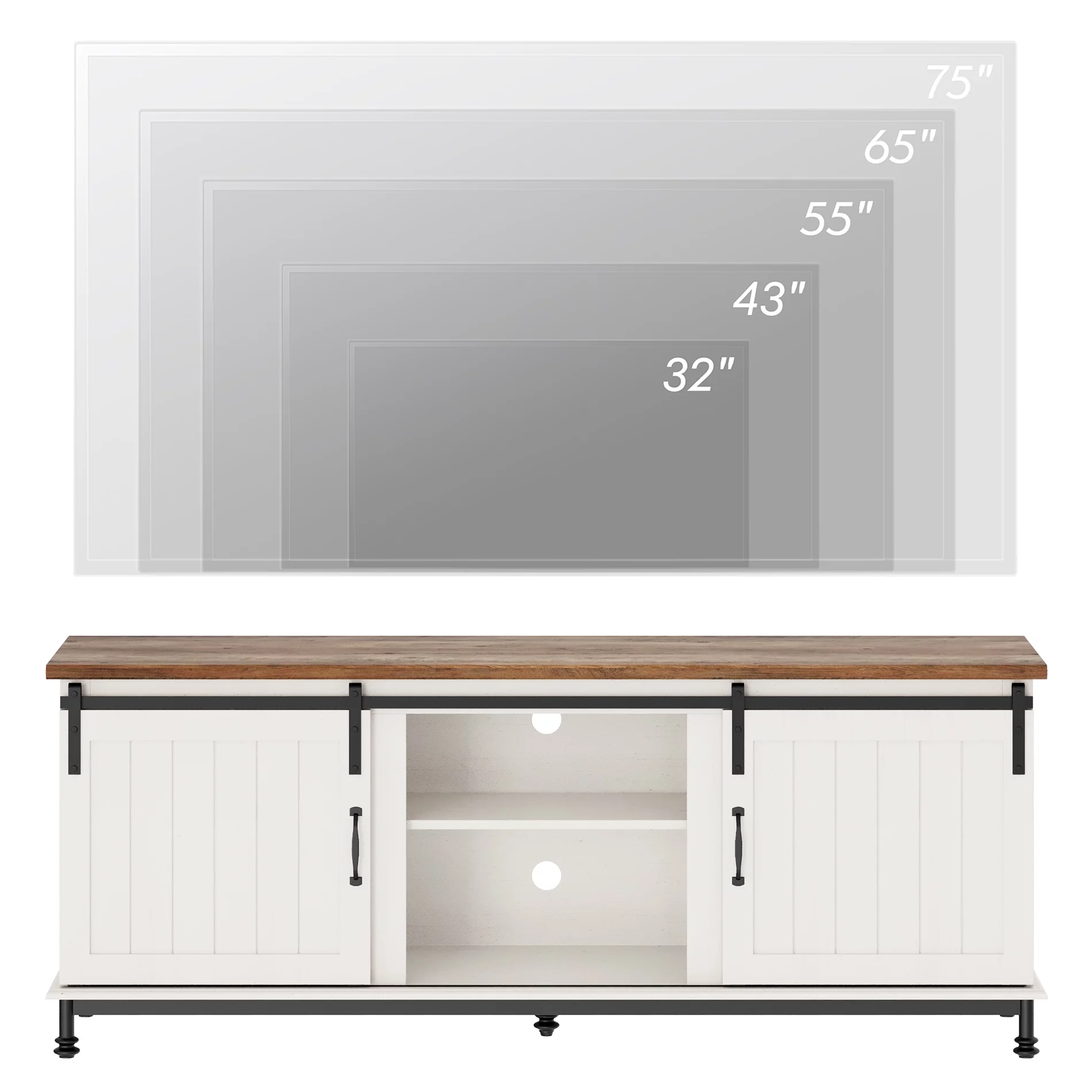 WAMPAT 3 Pieces Living Room Table Sets,1 Farmhouse TV Stand, 1 Coffee Table with Drawer,1 End Table with Charging Station, White/Oak