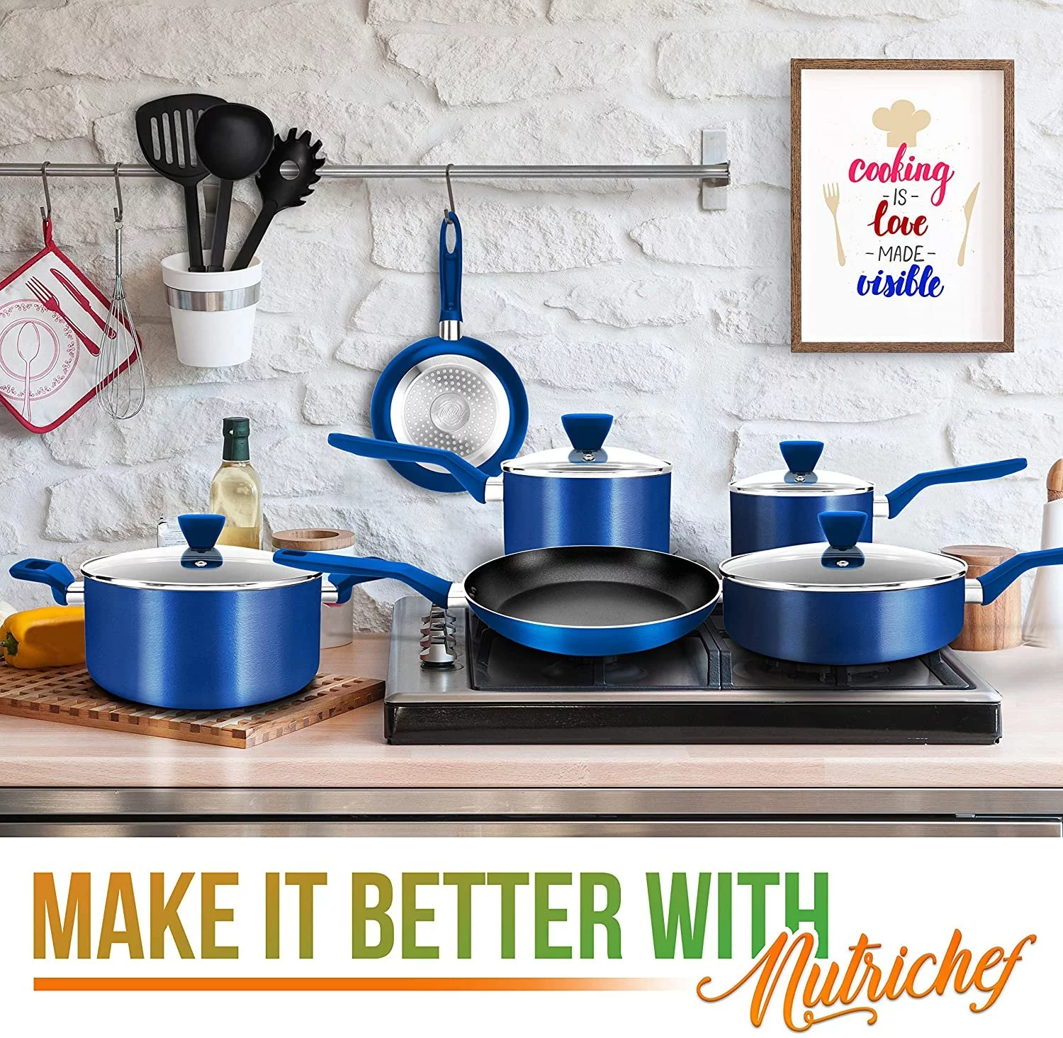 Kitchenware Pots & Pans - Stylish Kitchen Cookware Set, Non-Stick 13-Piece Set