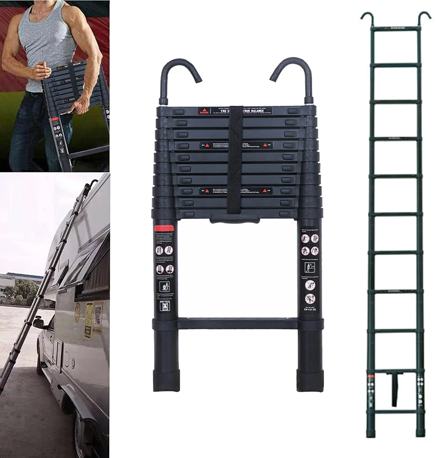 Dayplus Telescopic Ladder Extendable Laders Aluminium Folding 3.2M/10.5ft with Roof Hooks