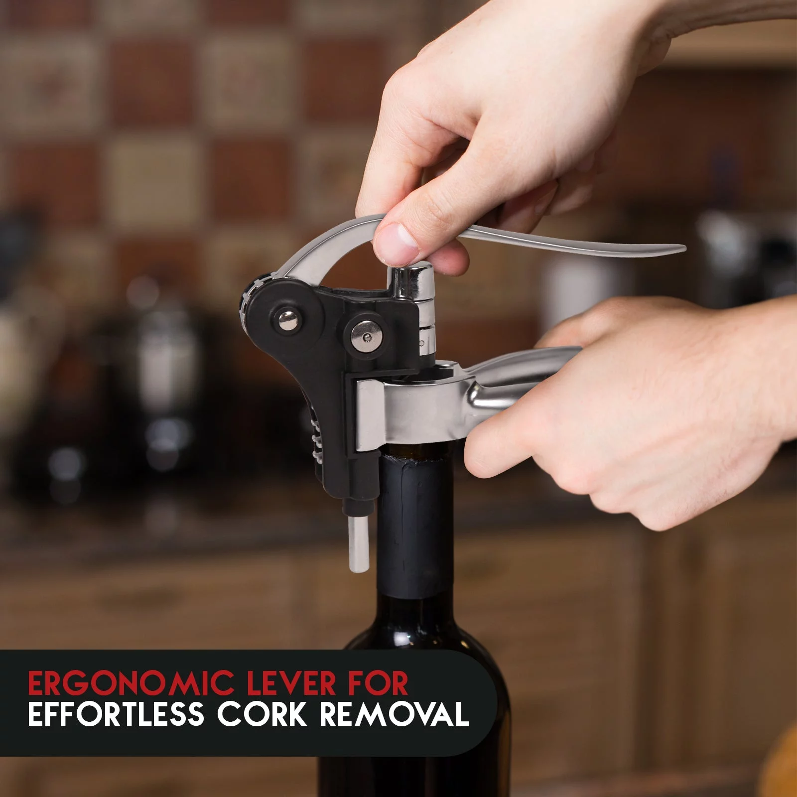 Heavy-Duty Rabbit Wine Opener With 2 Stainless Steel Ice Cubes By Setoris - Winged Corkscrew With Ergonomic Lever & Non-Stick Warm- Manual Rabbit Cork Remover- Great Wine Gift Idea